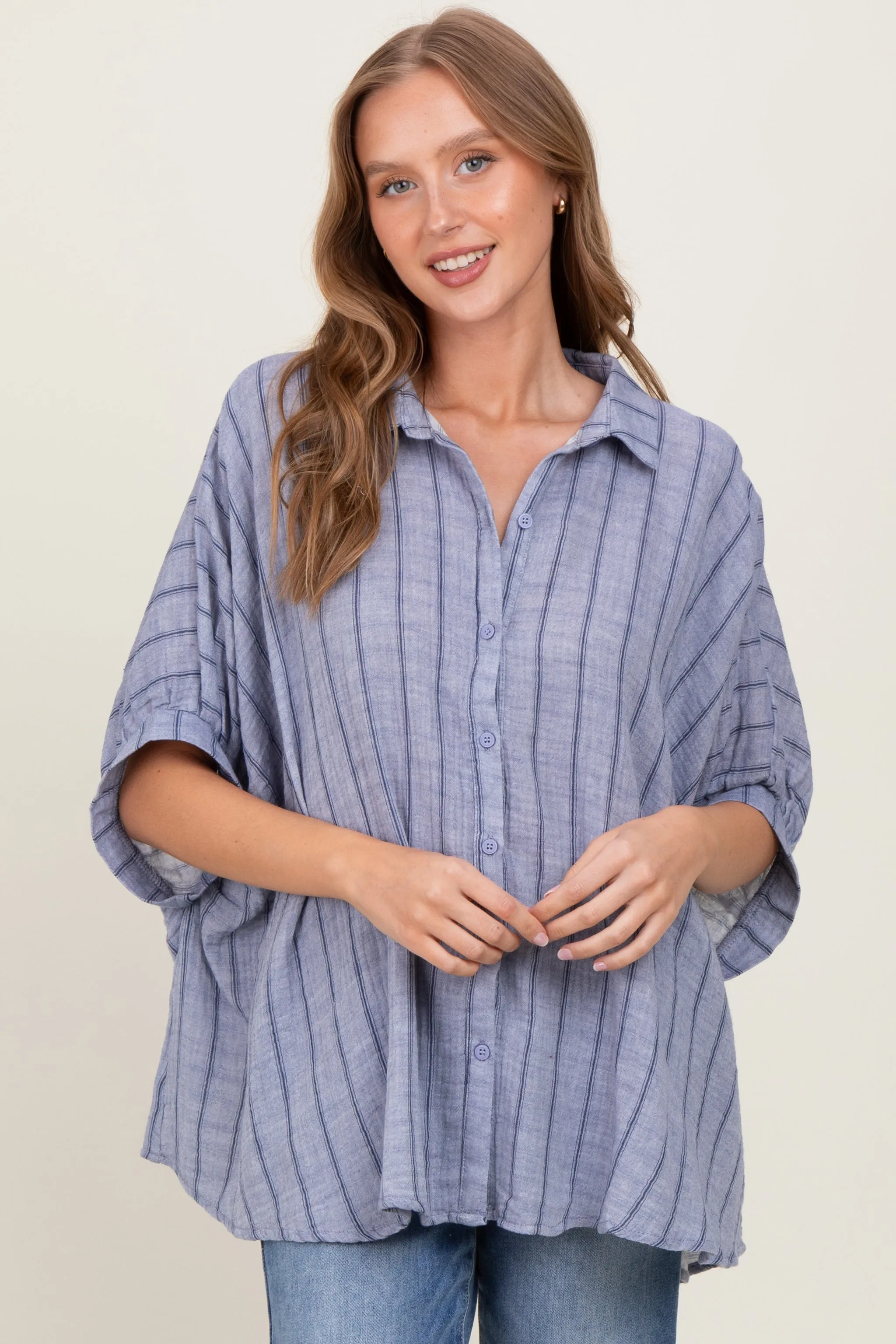 Blue Striped Collared Oversized Top sold by Pinkblush product image thumbnail 2