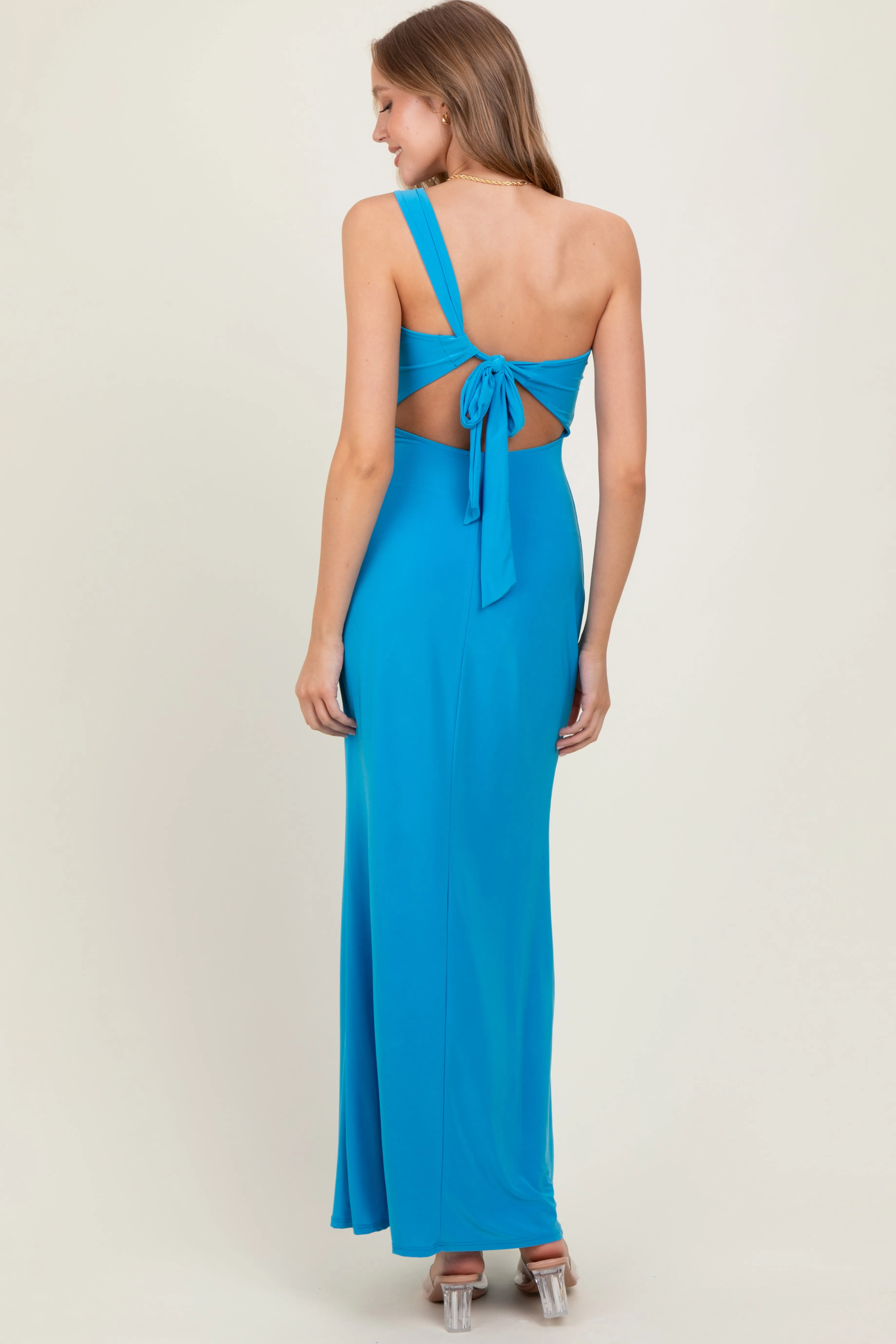 Blue One Shoulder Pendant Cutout Maxi Dress sold by Pinkblush product image thumbnail 4