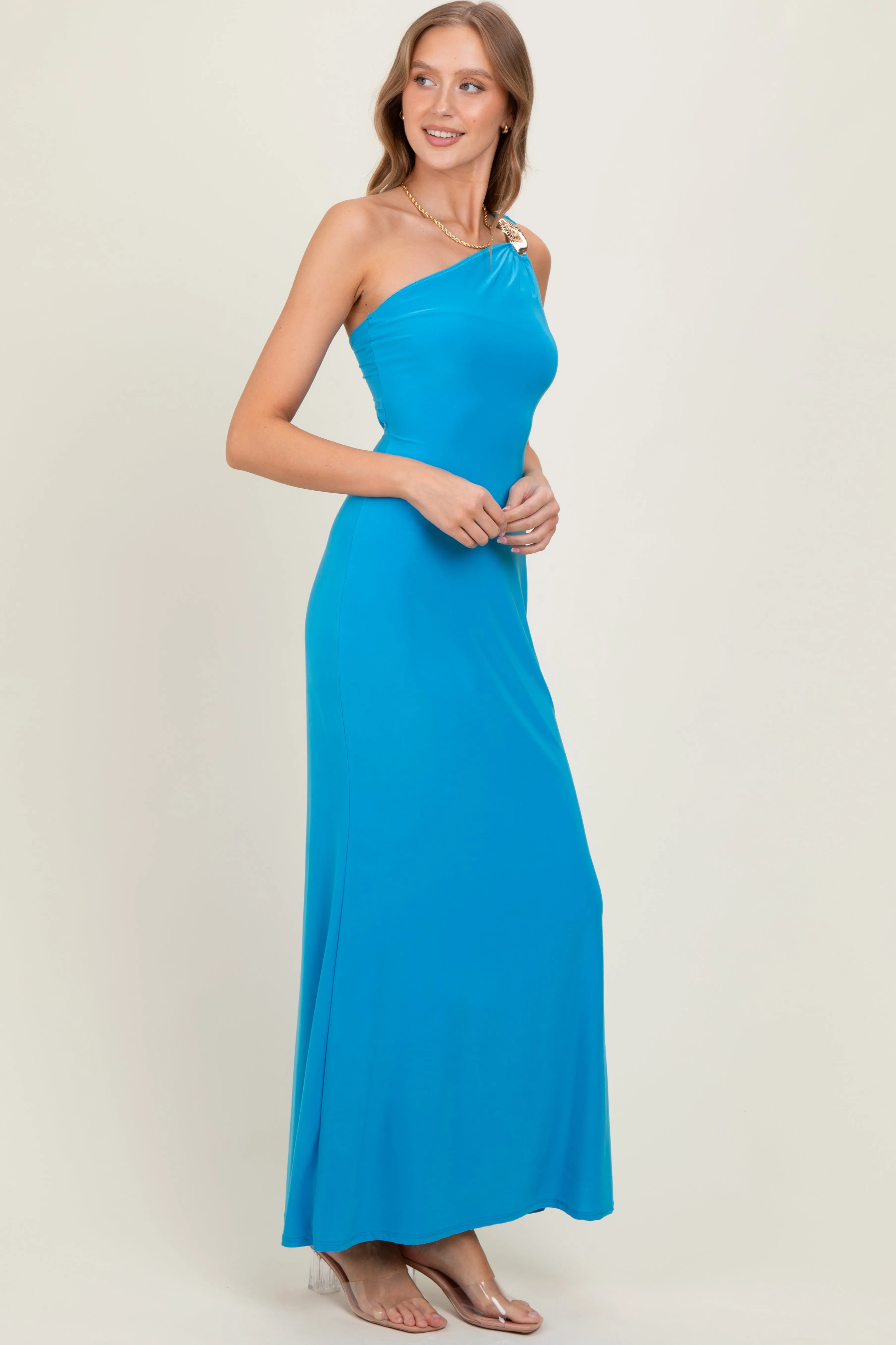 Blue One Shoulder Pendant Cutout Maxi Dress sold by Pinkblush product image thumbnail 3