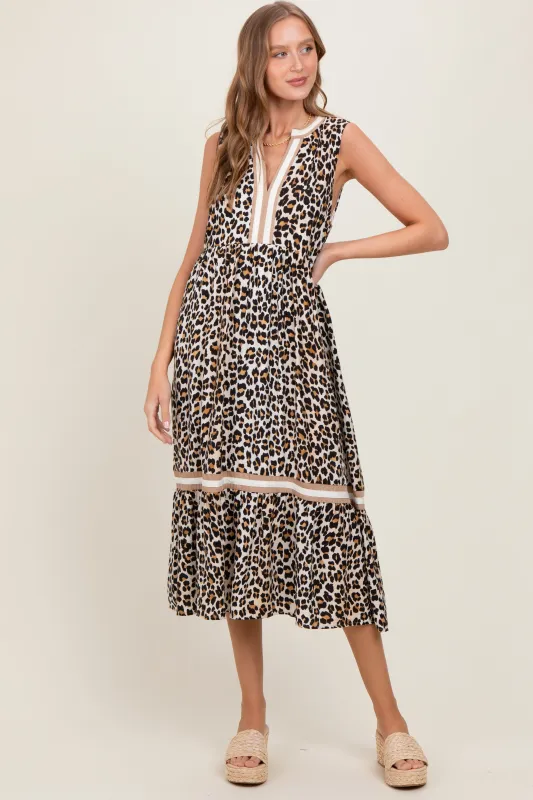 Camel Animal Print Contrast Sleeveless Midi Dress sold by Pinkblush
