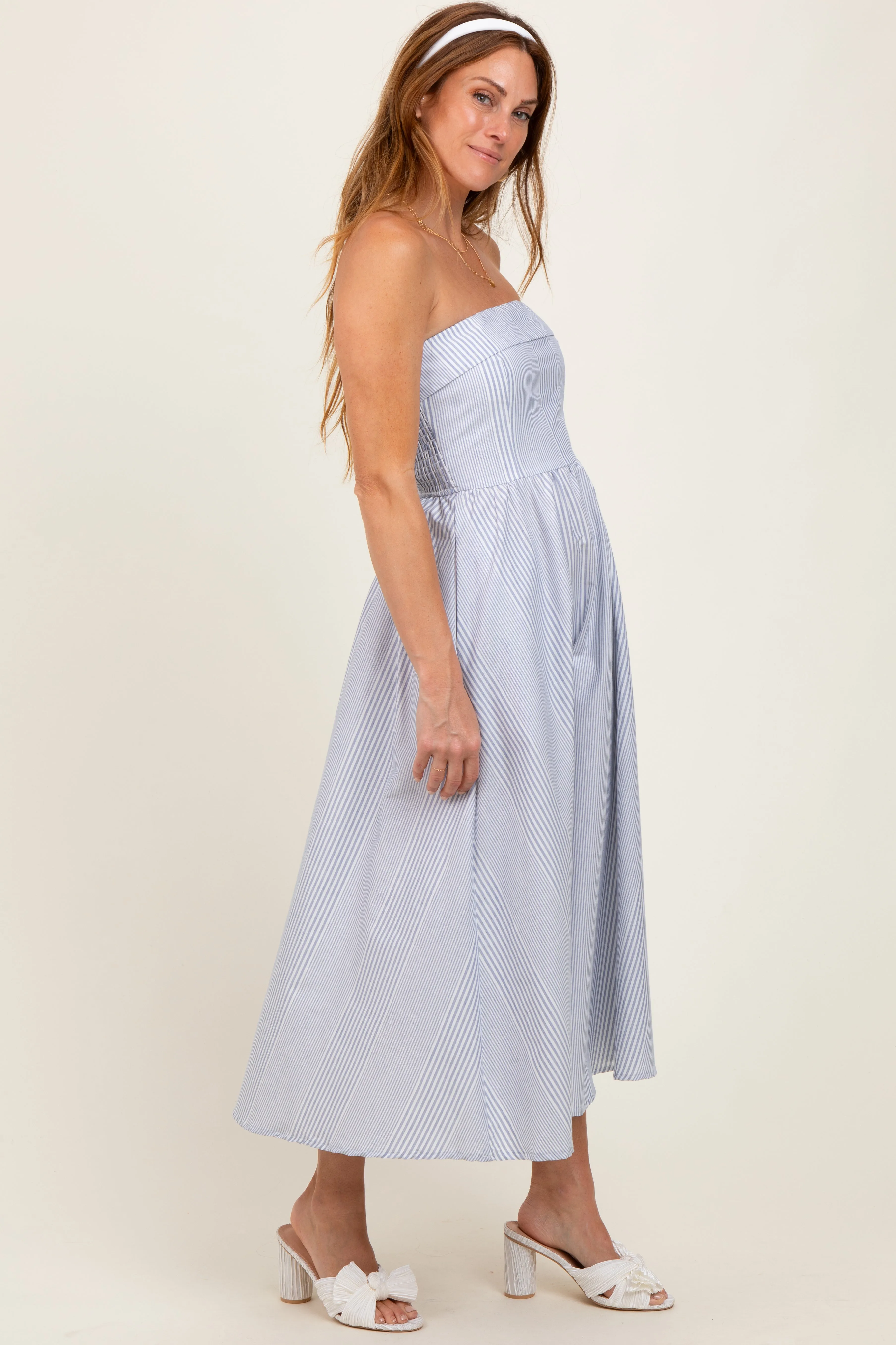 Blue Multi Stripe Strapless Midi Dress sold by Pinkblush product image thumbnail 3