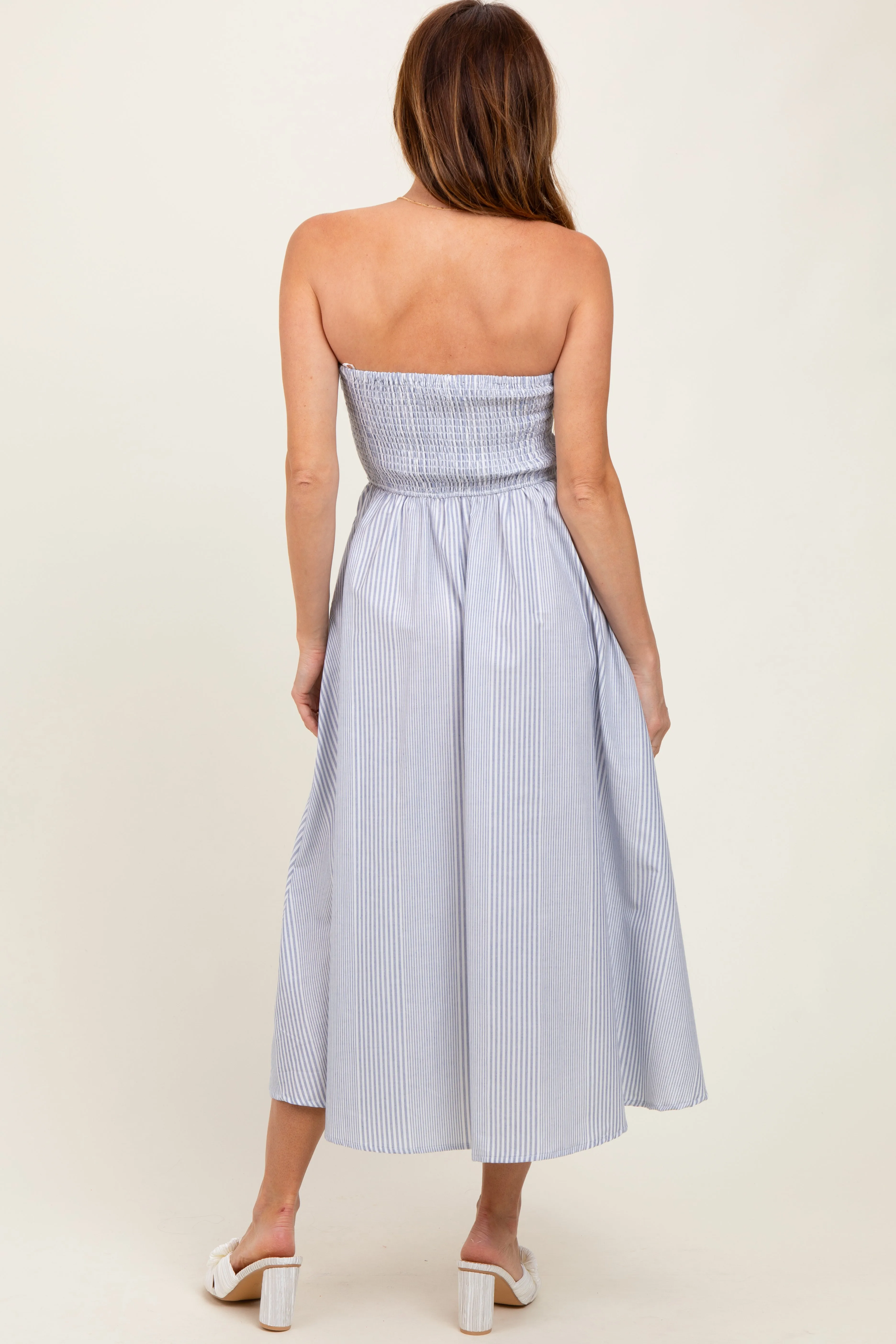 Blue Multi Stripe Strapless Midi Dress sold by Pinkblush product image thumbnail 4