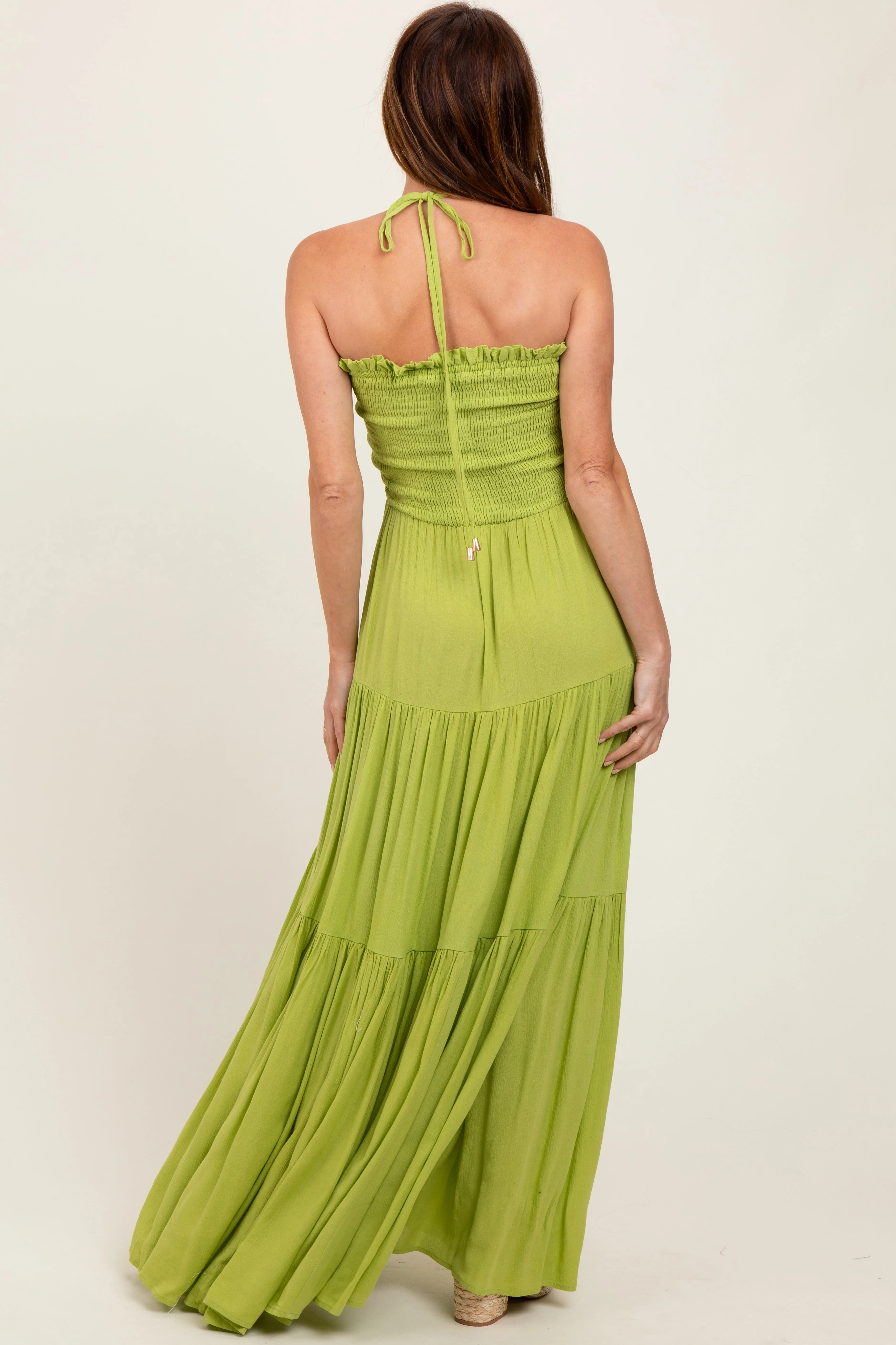 Lime Smocked Halter Tiered Maxi Dress sold by Pinkblush product image thumbnail 4