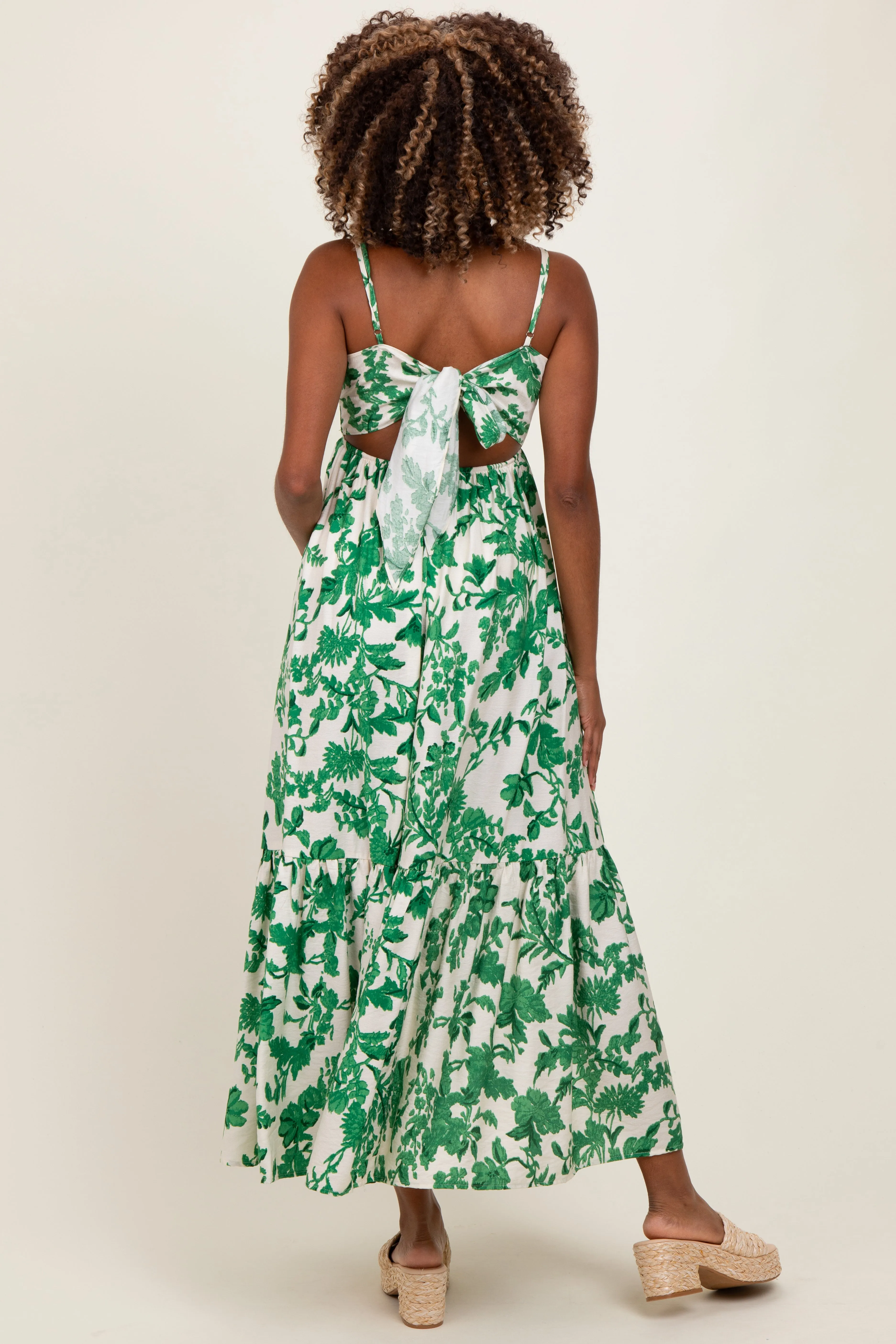 Green Floral Cutout Tie Back Maternity Maxi Dress sold by Pinkblush product image thumbnail 3