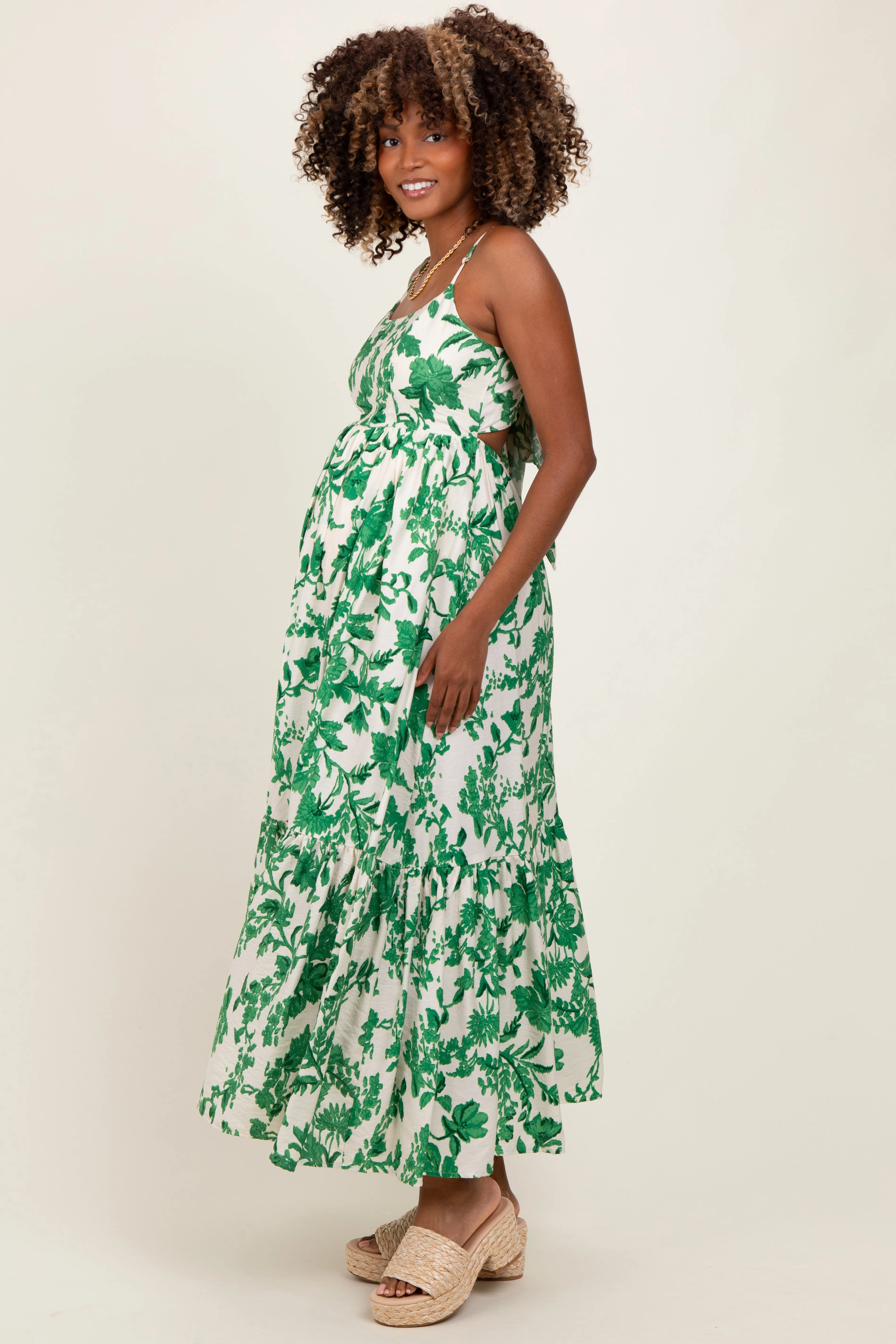 Green Floral Cutout Tie Back Maternity Maxi Dress sold by Pinkblush product image thumbnail 2