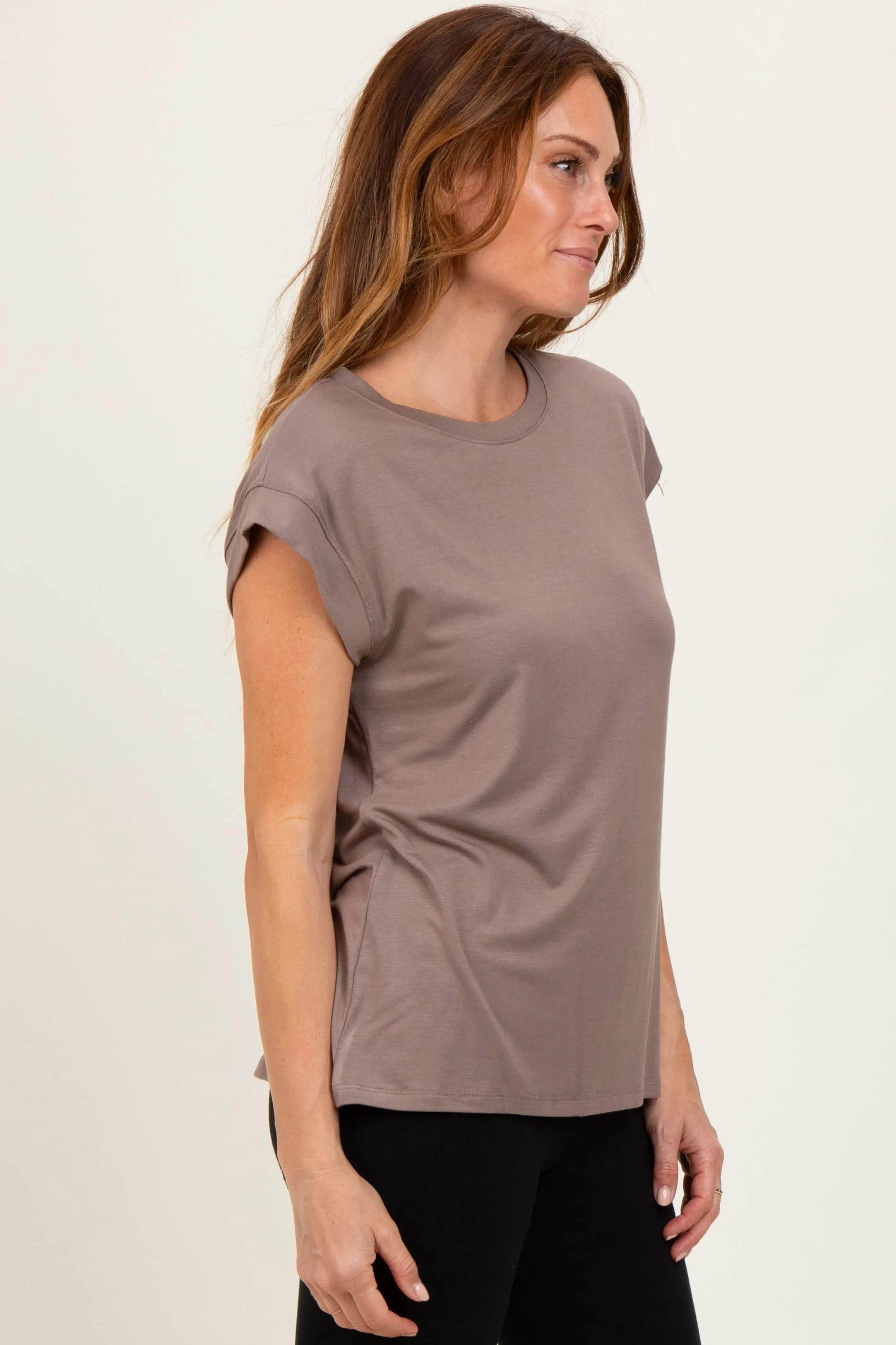 Taupe Crew Neck Muscle Tee sold by Pinkblush product image thumbnail 2