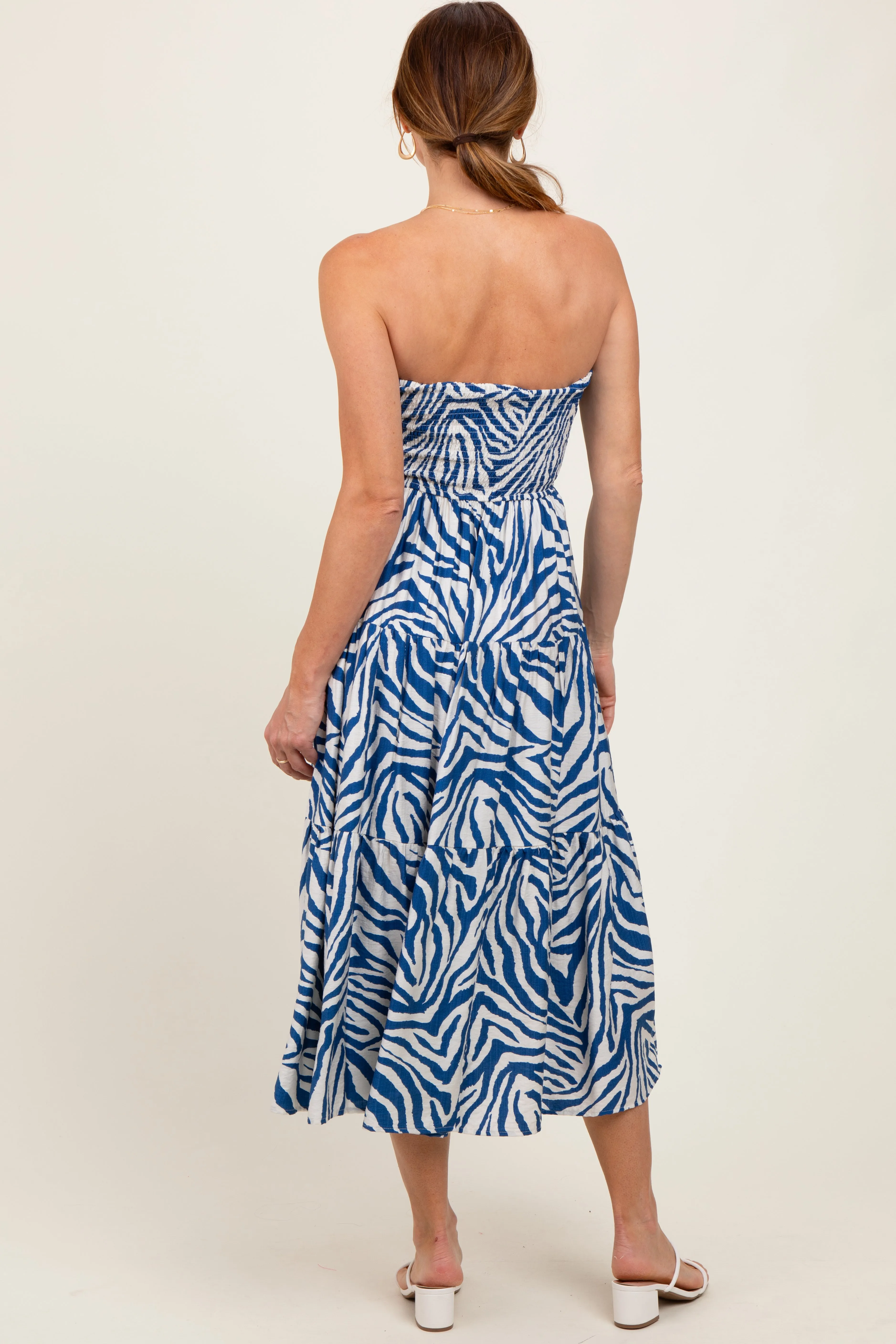 Royal Blue Animal Print Front Tie Strapless Midi Dress sold by Pinkblush product image thumbnail 4