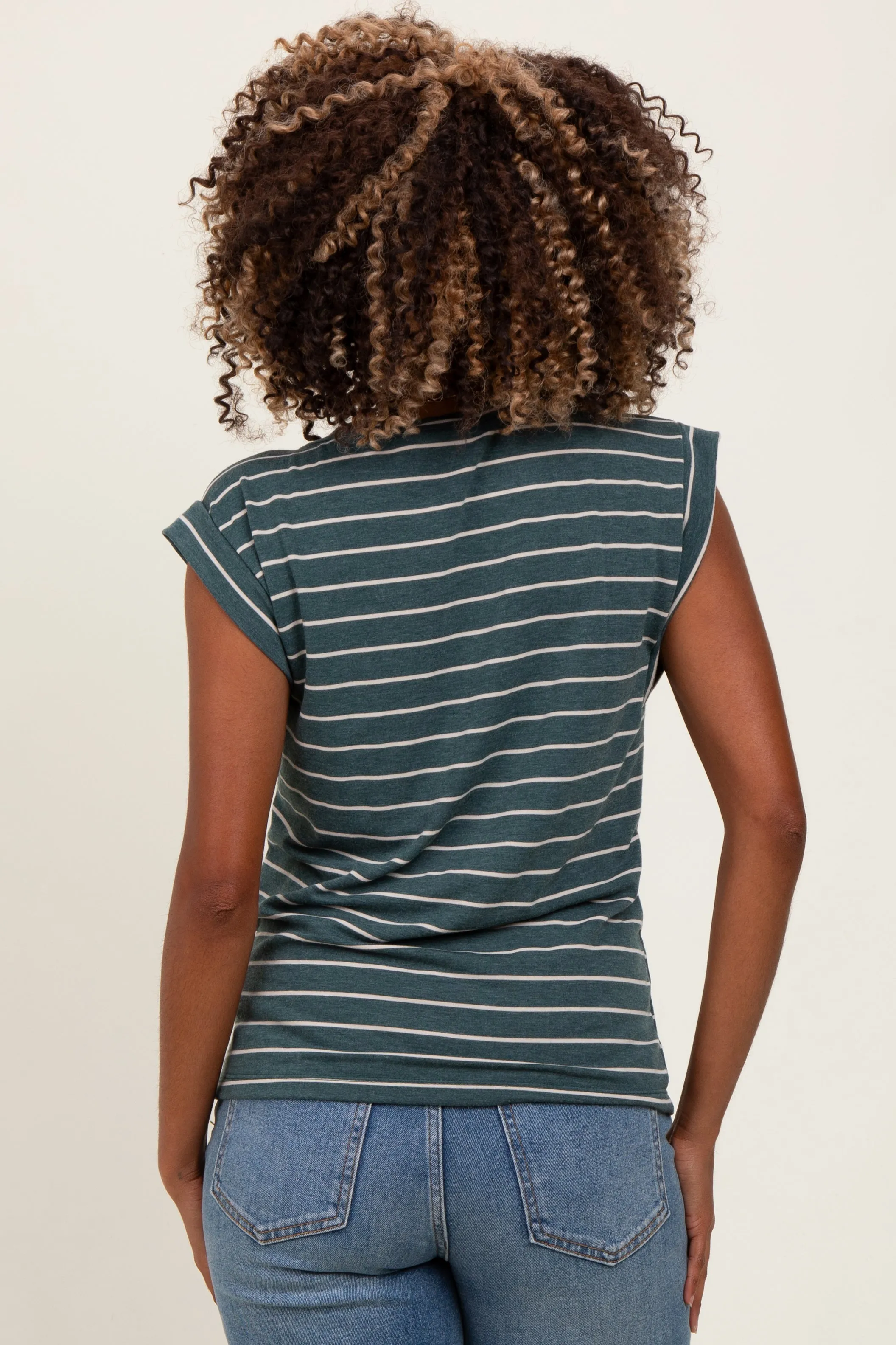 Olive Striped Terry Maternity Short Sleeve Top sold by Pinkblush product image thumbnail 3