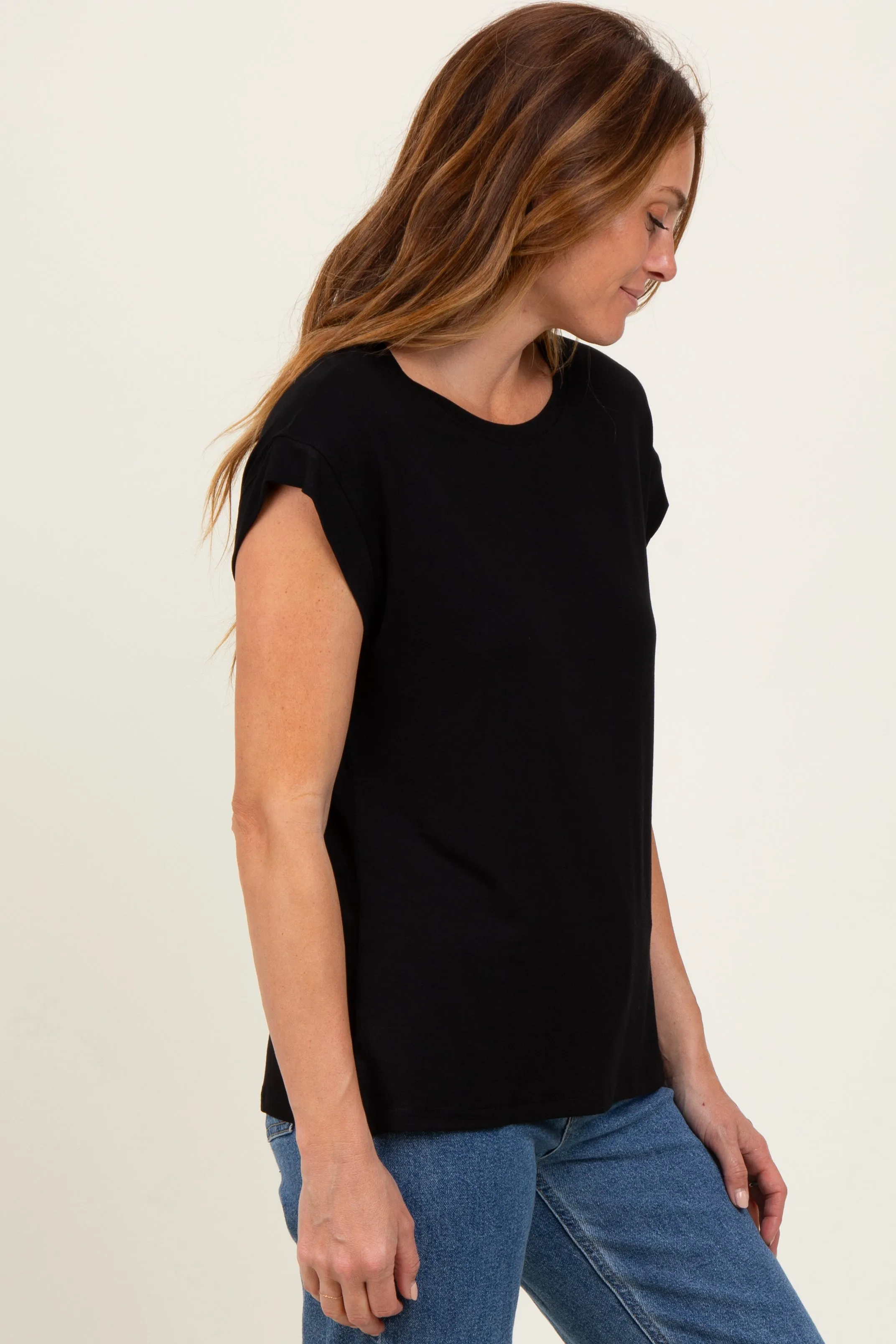 Black Crew Neck Muscle Tee sold by Pinkblush product image thumbnail 3