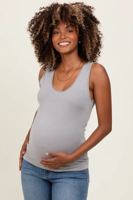 Light Grey Knit Maternity Sleeveless Top sold by Pinkblush