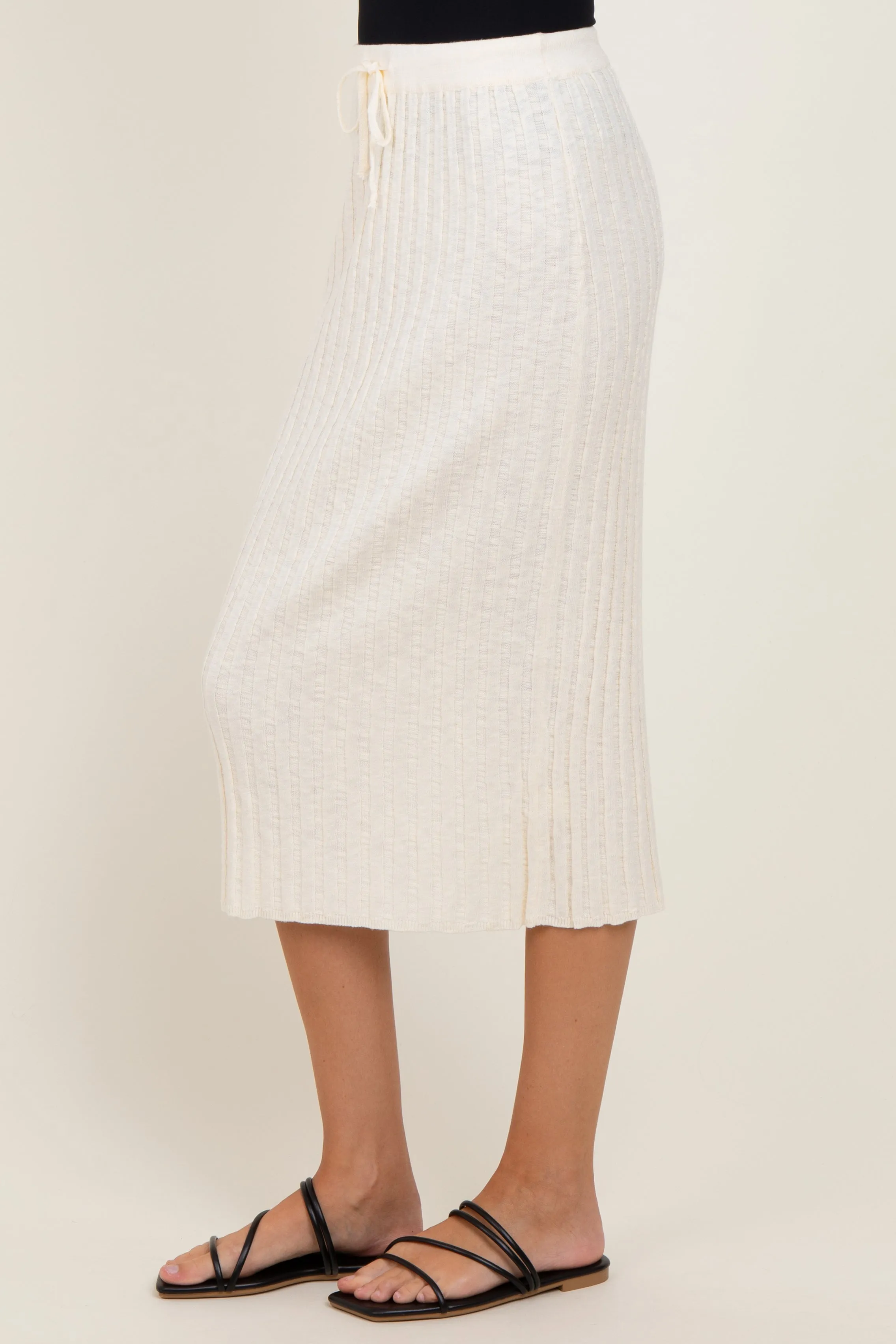 Cream Ribbed Knit Drawstring Midi Skirt sold by Pinkblush product image thumbnail 4