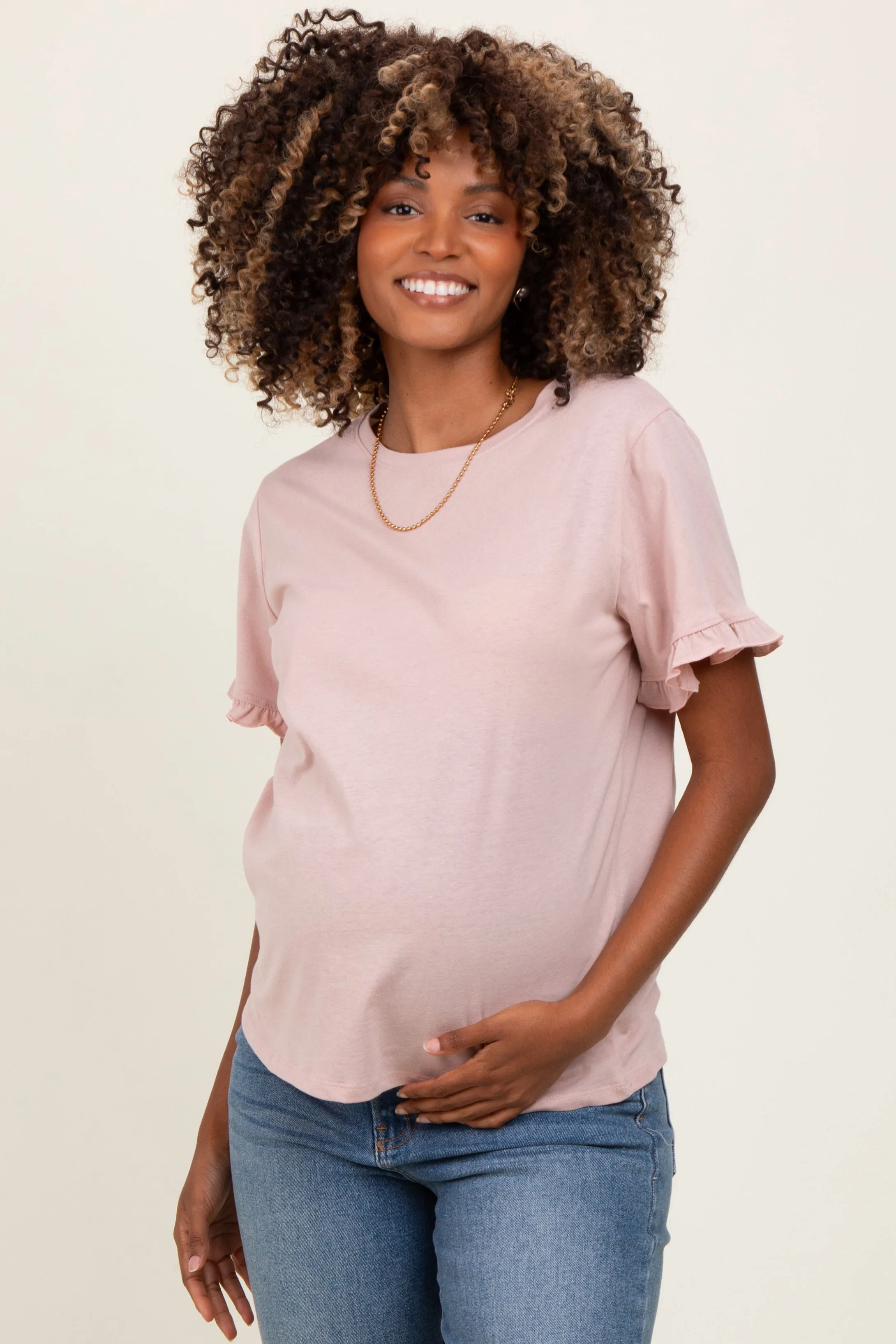 Pink Ruffle Trim Short Sleeve Maternity T-Shirt sold by Pinkblush product image thumbnail 2