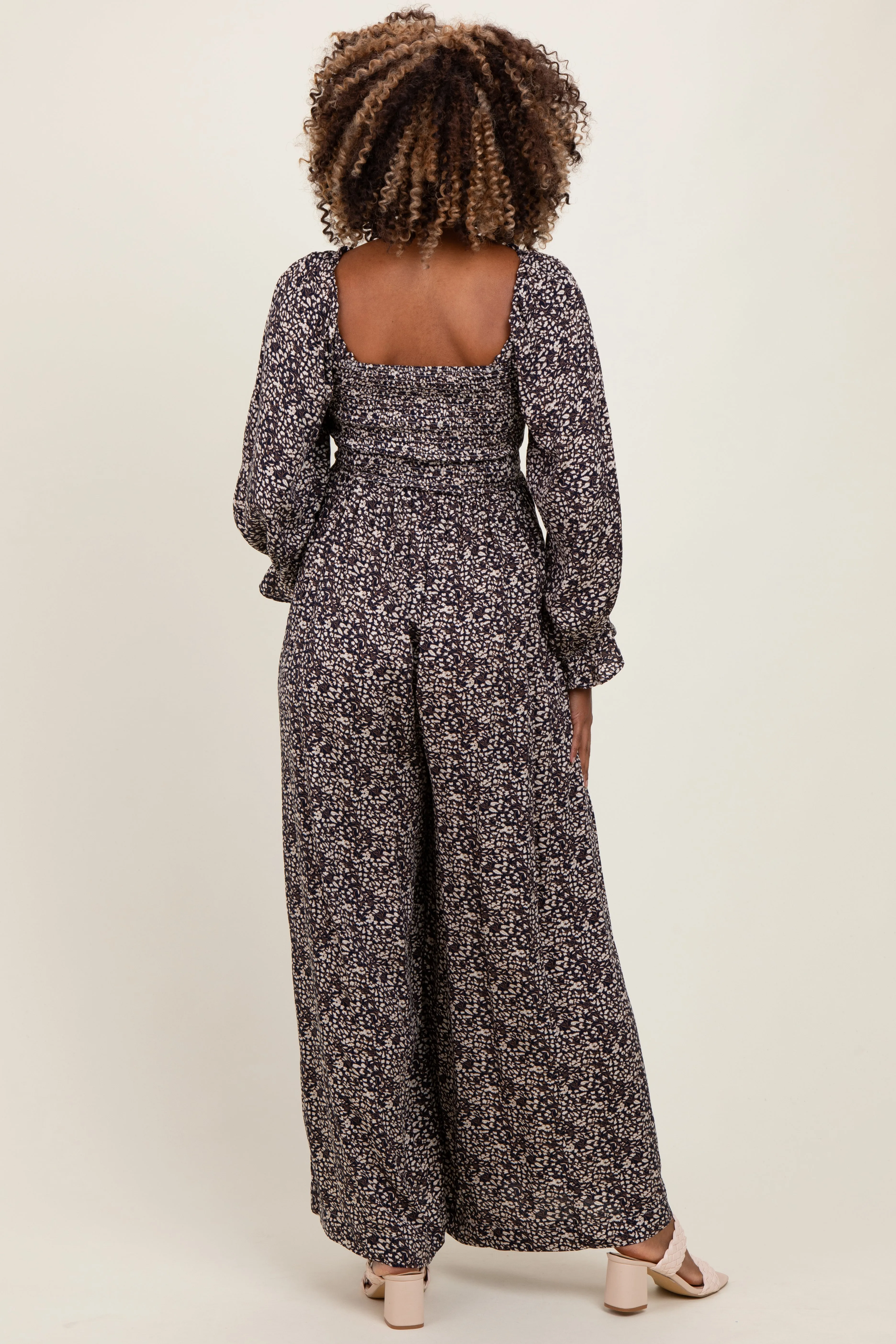 Navy Floral Long Sleeve Wide Leg Maternity Jumpsuit sold by Pinkblush product image thumbnail 3