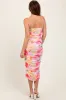 Pink Floral Ruched Tulip Hem Midi Dress sold by Pinkblush
