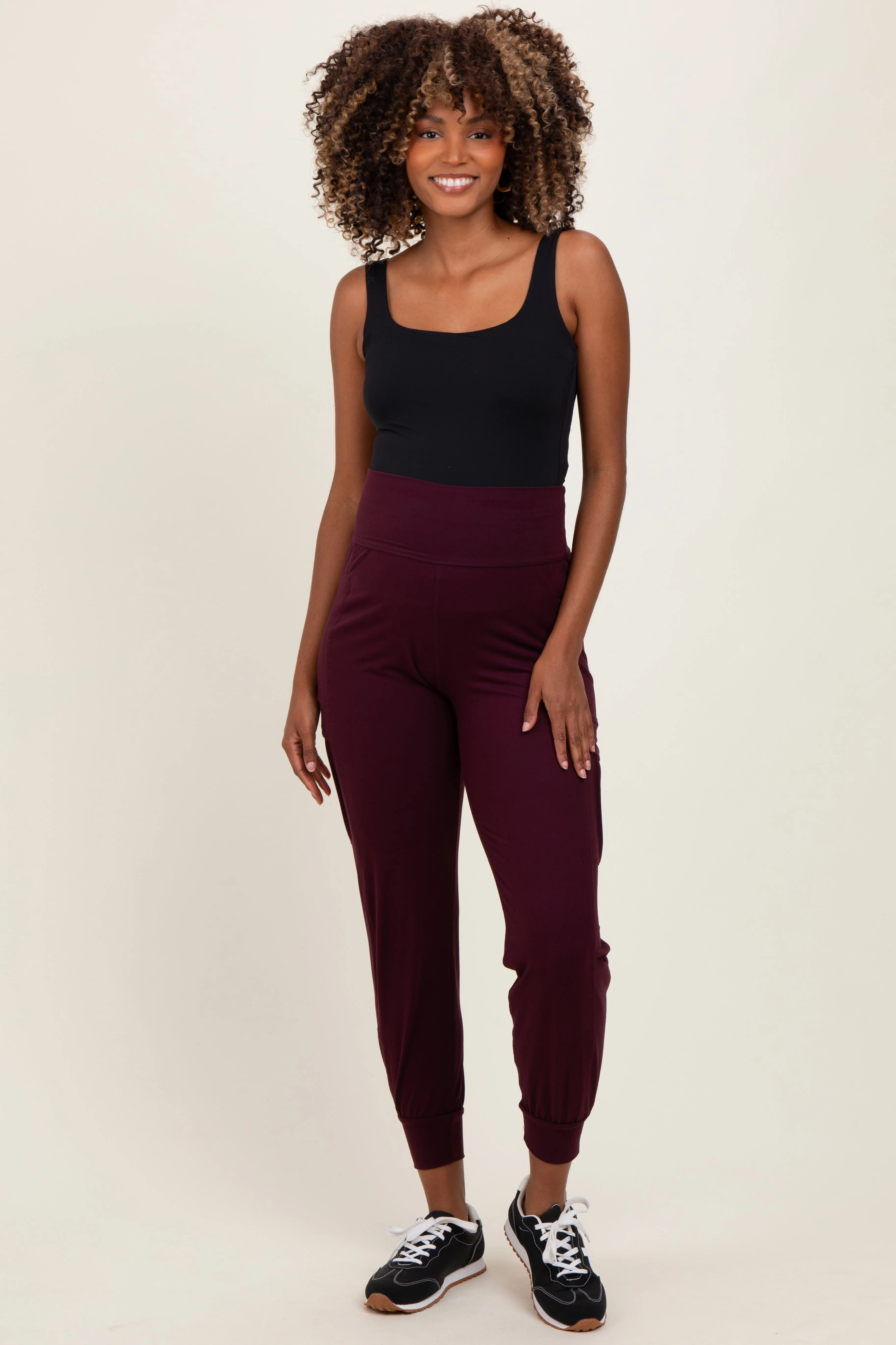 Burgundy Cargo Pocket Maternity Jogger Pants sold by Pinkblush
