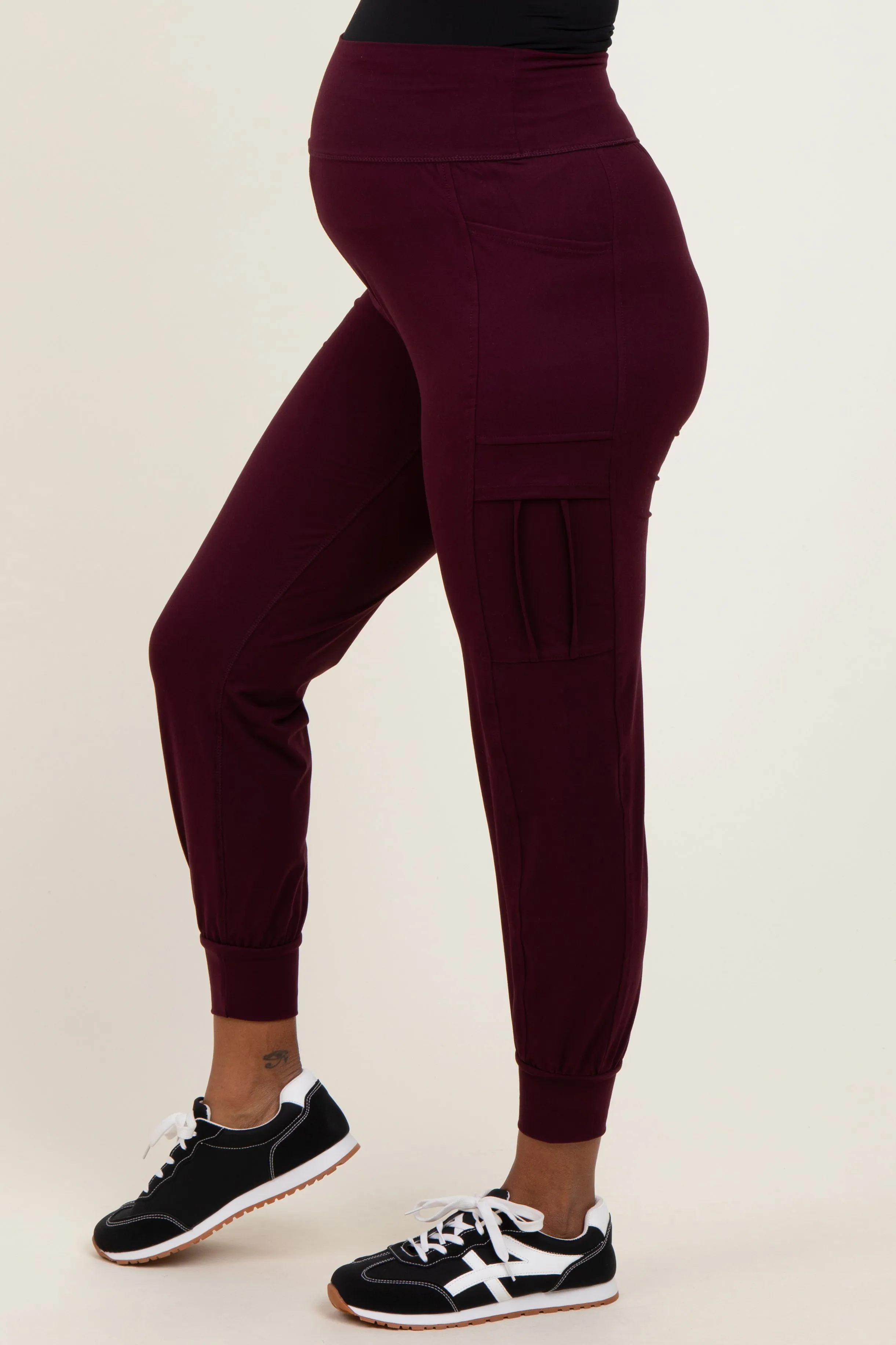 Burgundy Cargo Pocket Maternity Jogger Pants sold by Pinkblush product image thumbnail 3