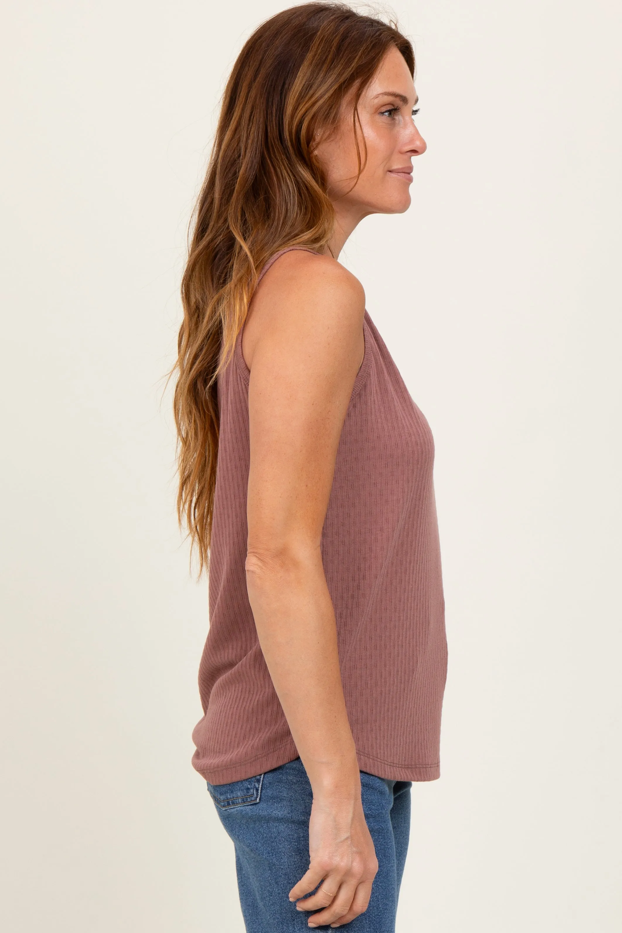 Mauve Pointelle Knit V-Neck Sleeveless Top sold by Pinkblush product image thumbnail 3