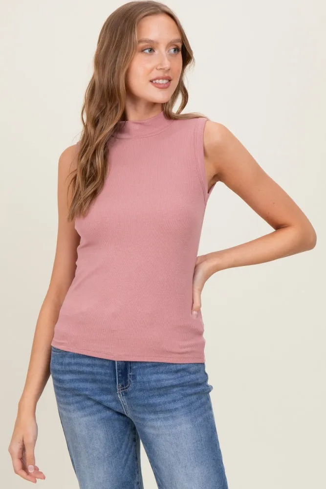Peach Knit Mock Neck Sleeveless Top sold by Pinkblush