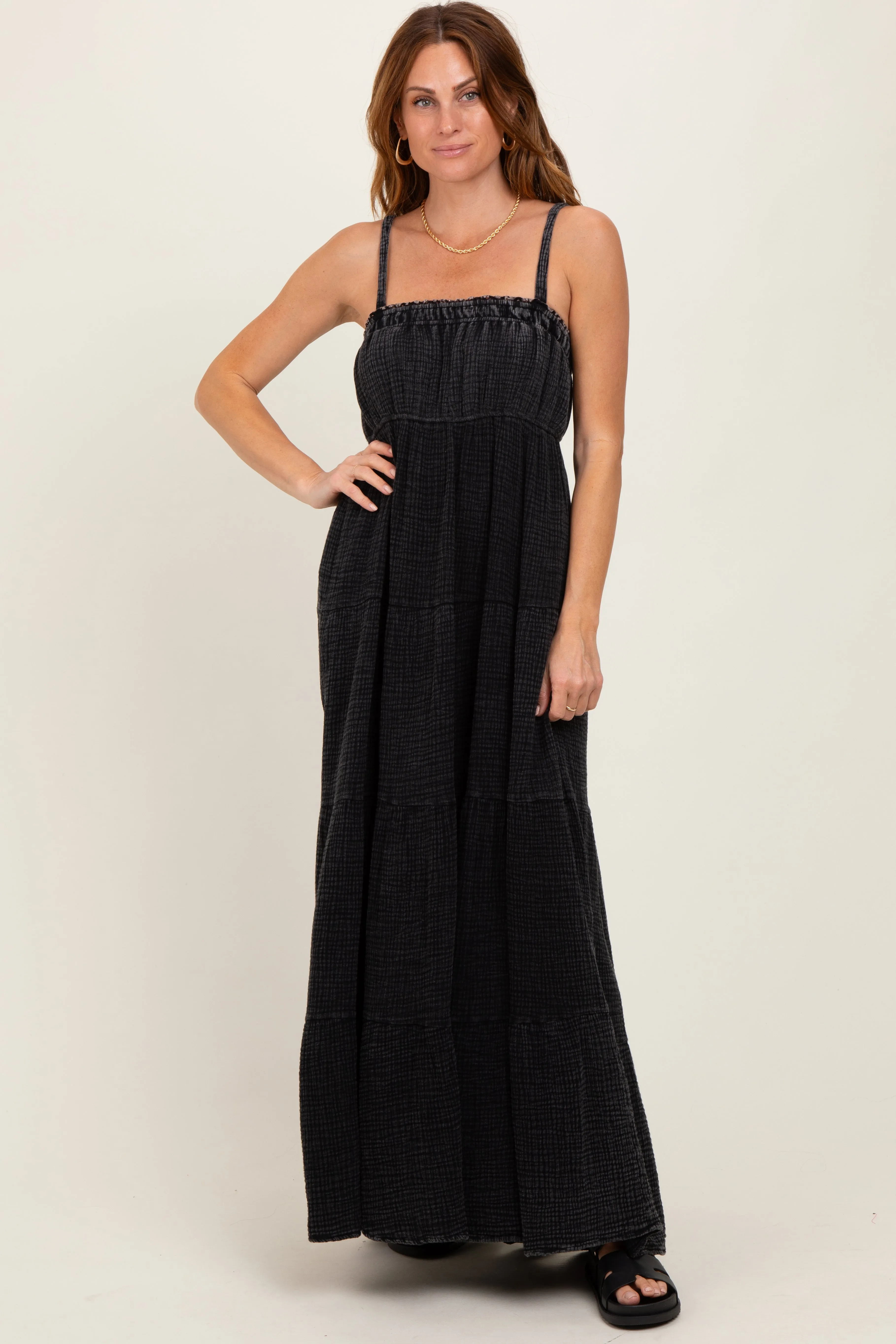 Black Tiered Sleeveless Maxi Dress sold by Pinkblush product image thumbnail 2