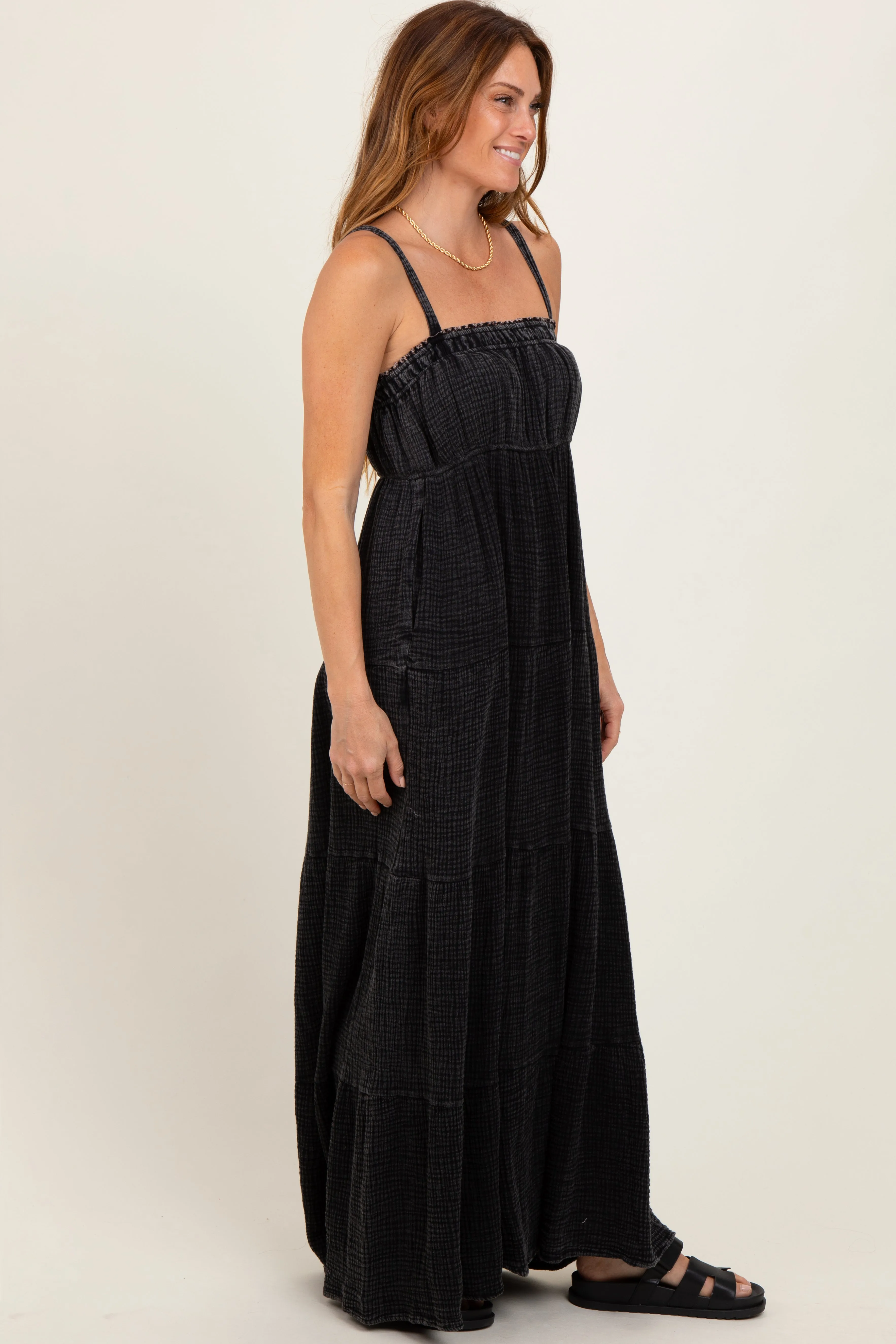 Black Tiered Sleeveless Maxi Dress sold by Pinkblush product image thumbnail 3