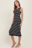 Black Striped Knit Sleeveless Ruffle Hem Midi Dress sold by Pinkblush