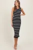 Black Striped Knit Sleeveless Ruffle Hem Midi Dress sold by Pinkblush