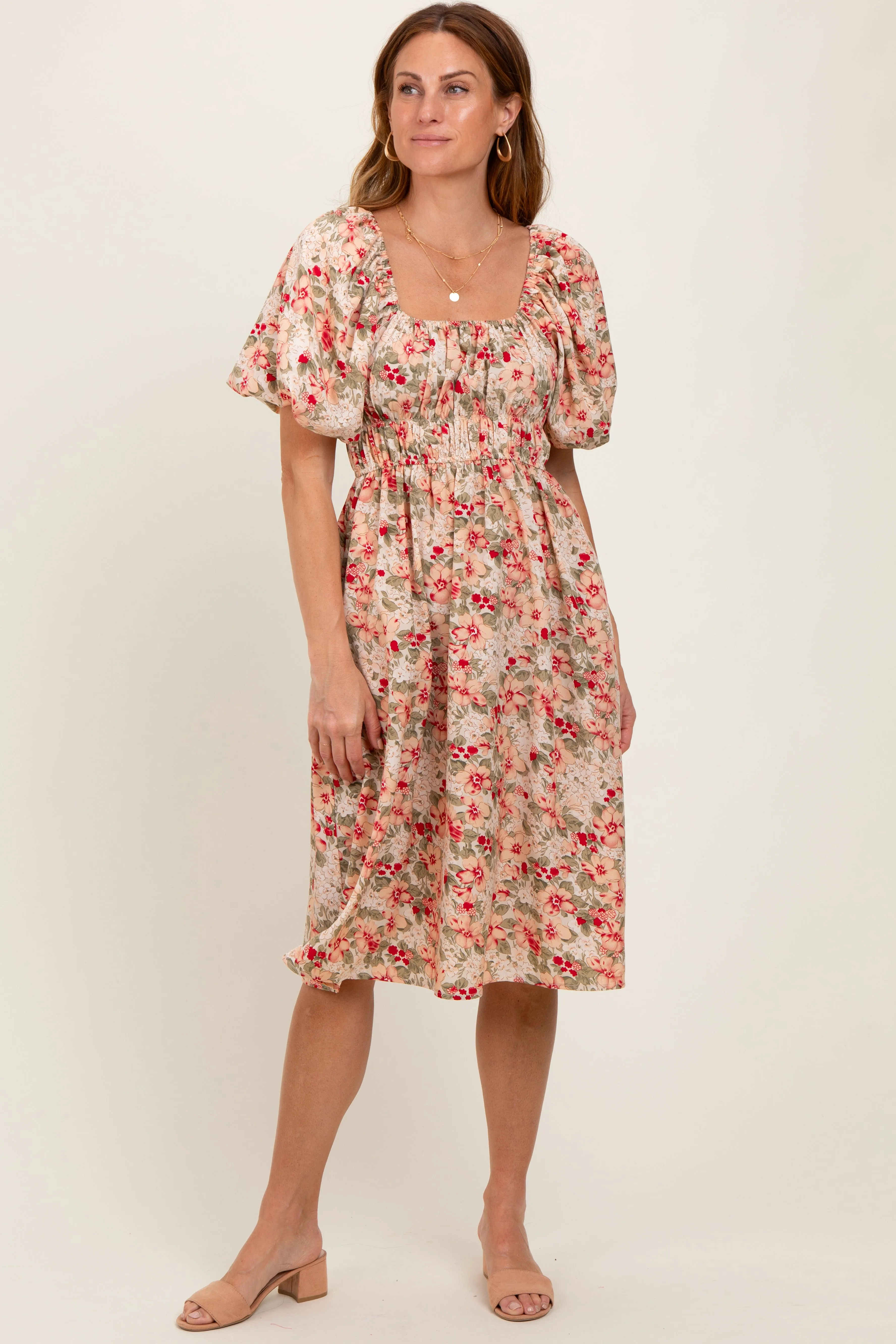 Cream Multi Printed Floral Maxi Dress sold by Pinkblush