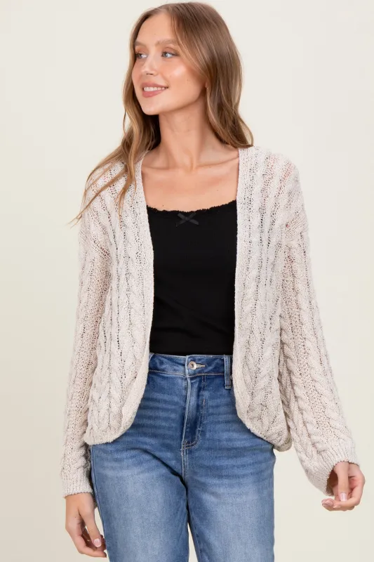 Beige Cable Knit Open Cardigan sold by Pinkblush