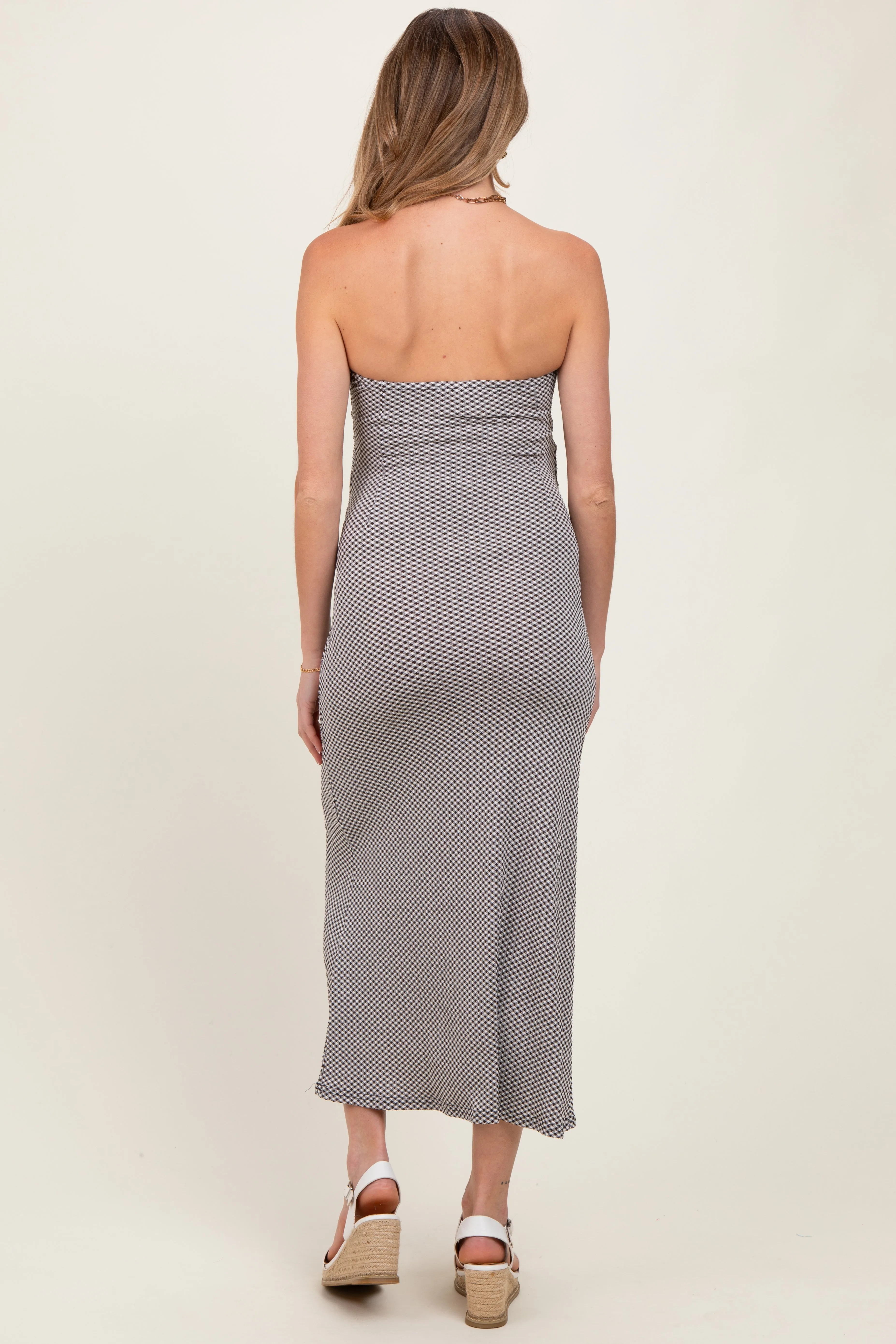 Black Gingham Strapless Side Tie Maternity Maxi Dress sold by Pinkblush product image thumbnail 4