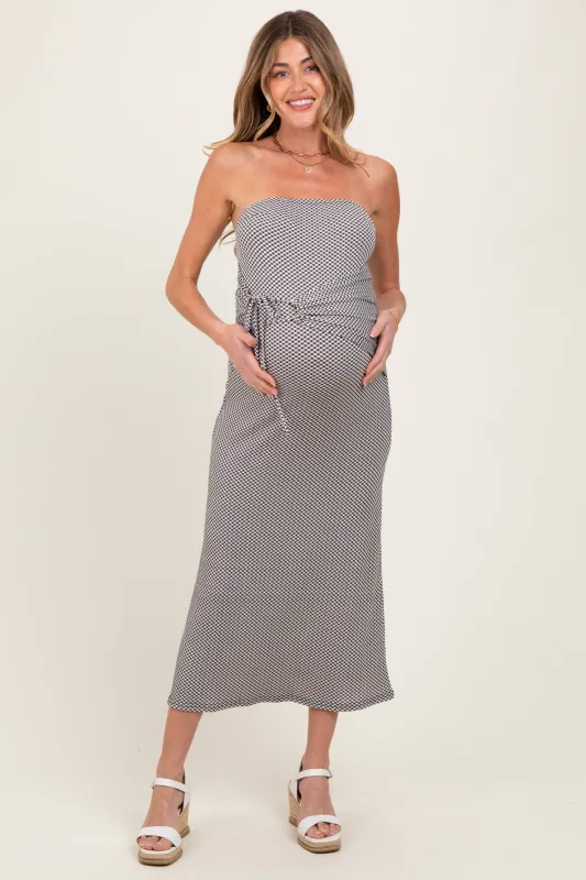 Black Gingham Strapless Side Tie Maternity Maxi Dress sold by Pinkblush