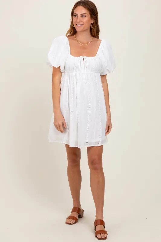 Ivory Eyelet Lace Puff Sleeve Mini Dress sold by Pinkblush