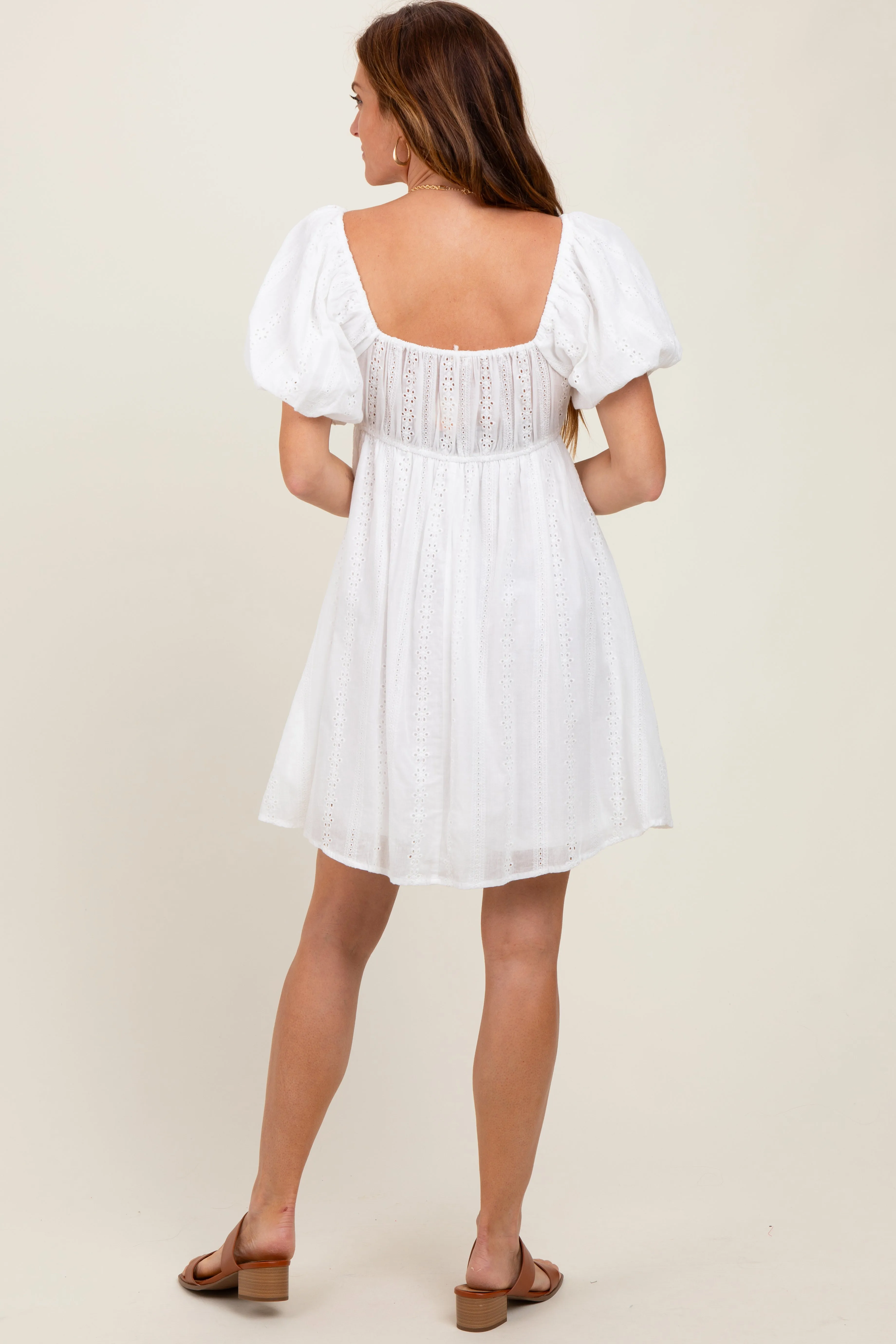 Ivory Eyelet Lace Puff Sleeve Mini Dress sold by Pinkblush product image thumbnail 3