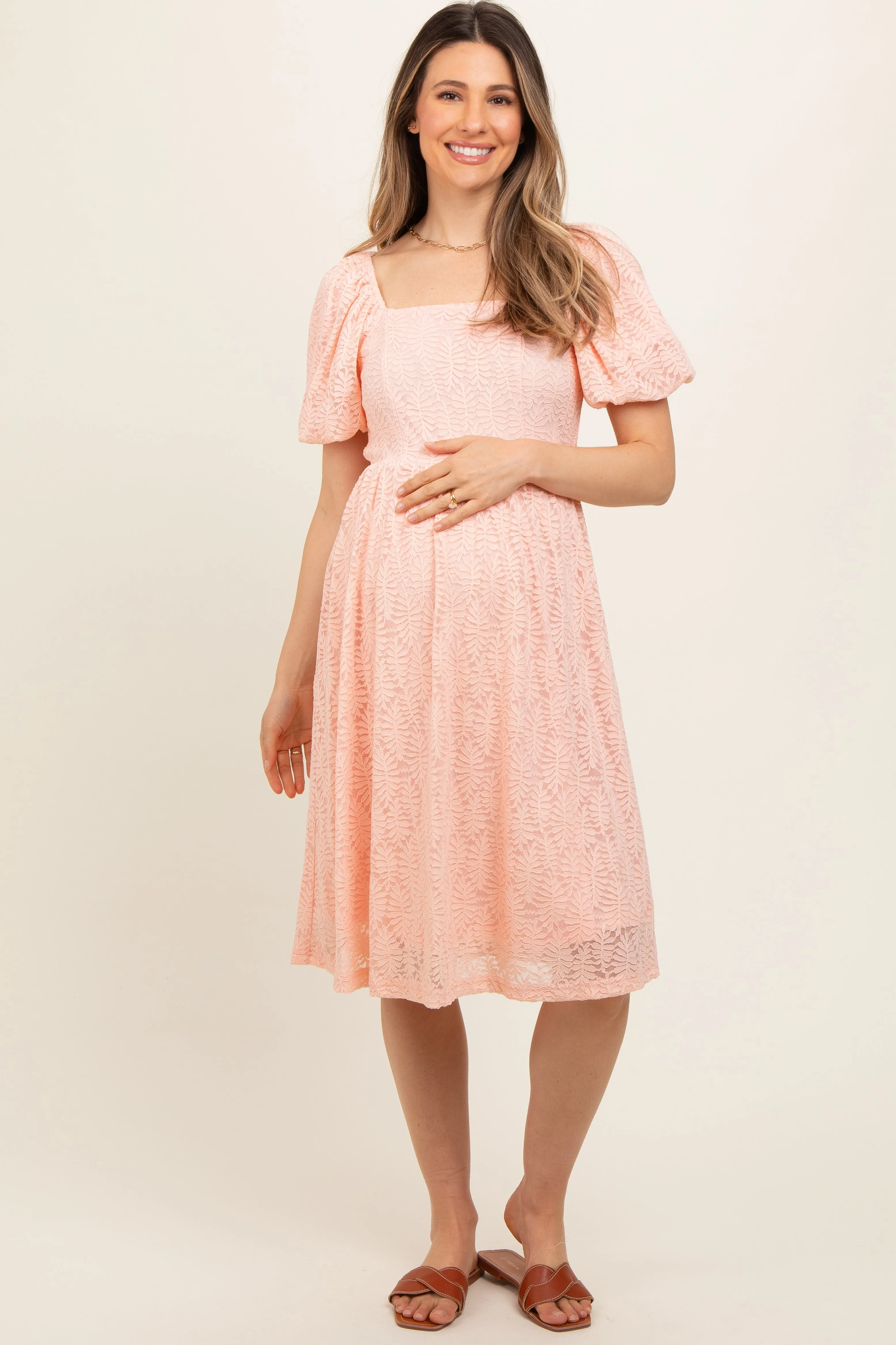 Peach Lace Square Neck Maternity Dress sold by Pinkblush product image thumbnail 2