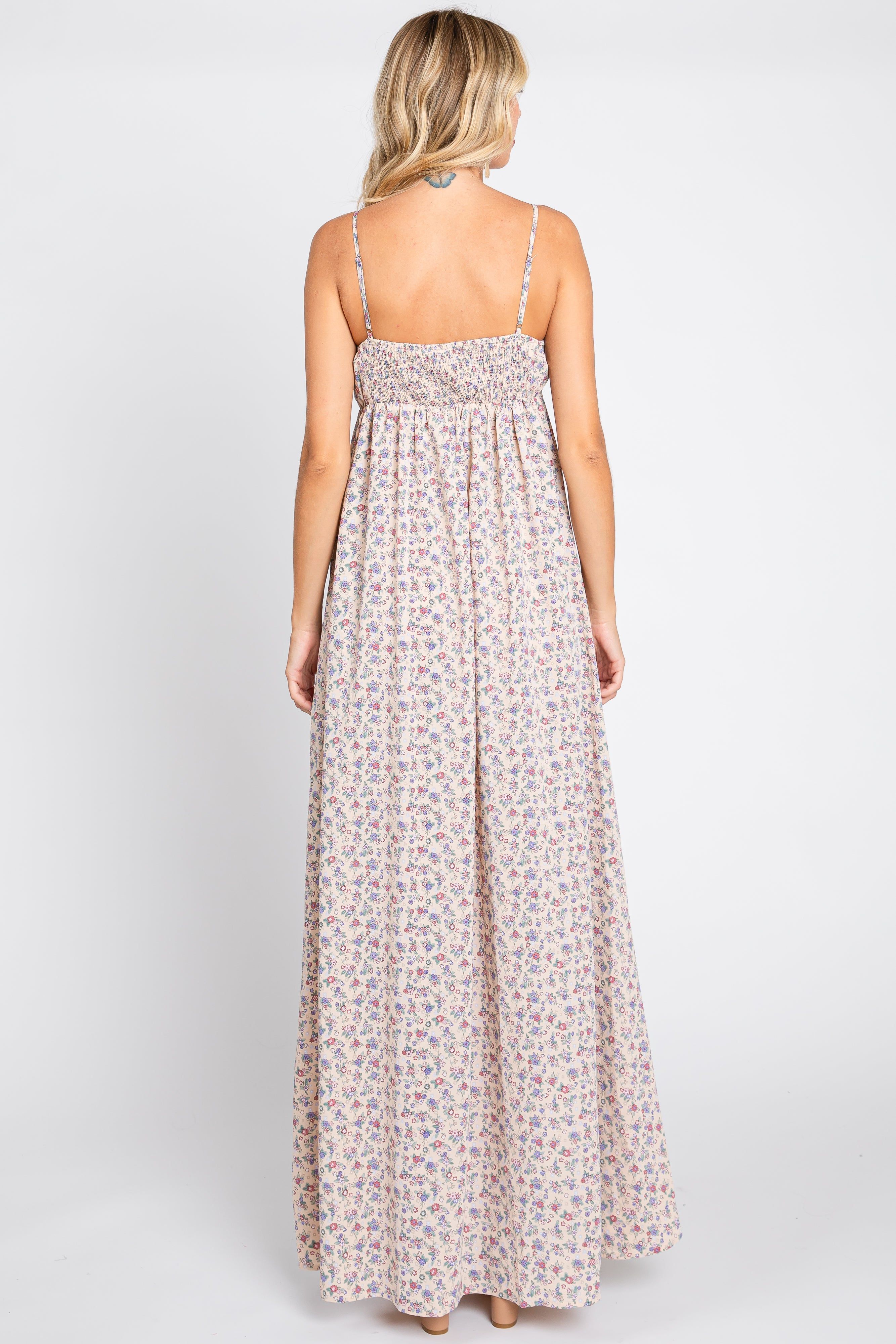 Taupe Floral Sleeveless Maxi Dress sold by Pinkblush product image thumbnail 3