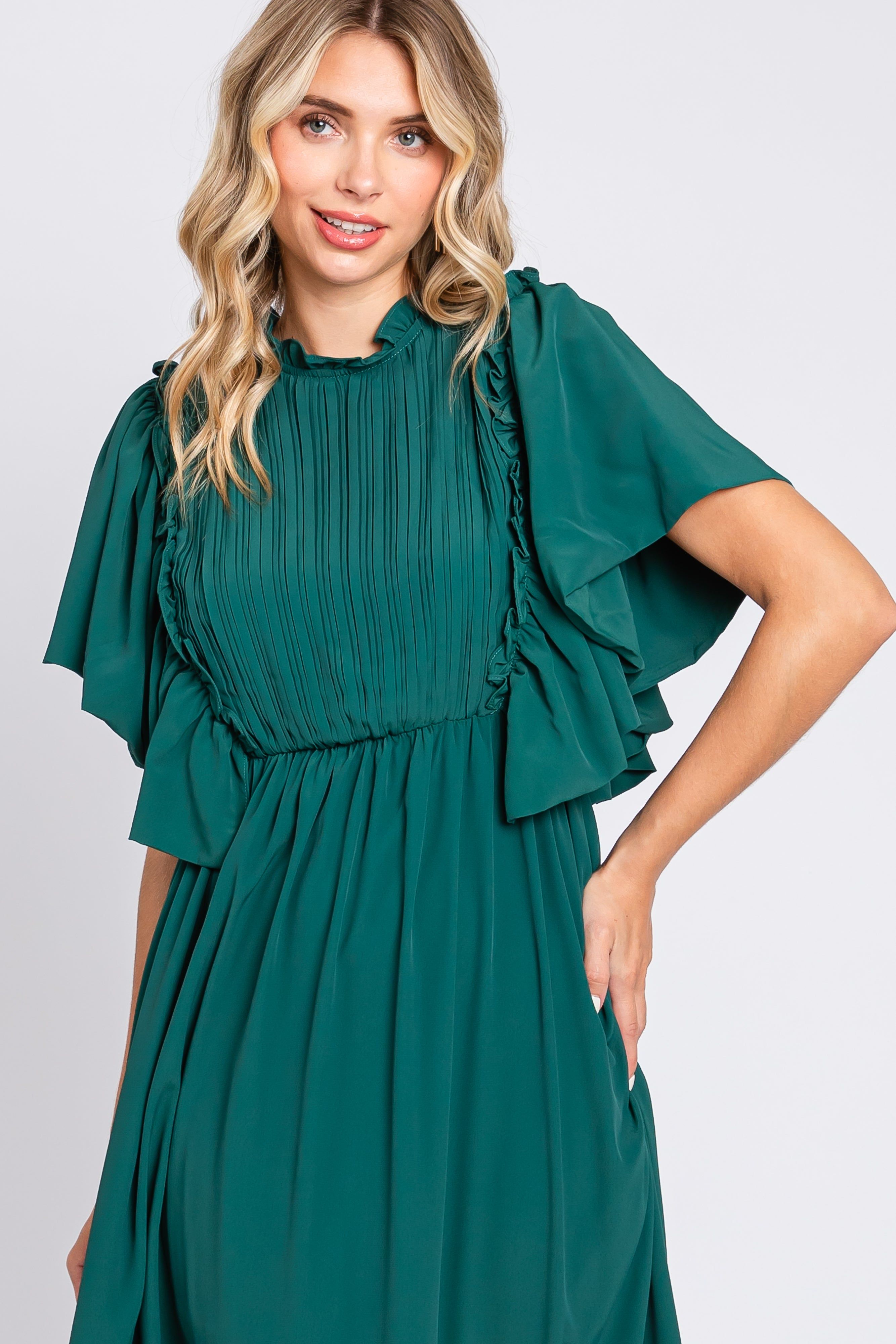 Forest Green Ruffle Pleated Maxi Dress sold by Pinkblush product image thumbnail 4