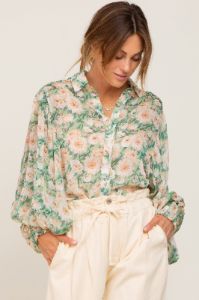 Green Floral Button Up Maternity Blouse sold by Pinkblush