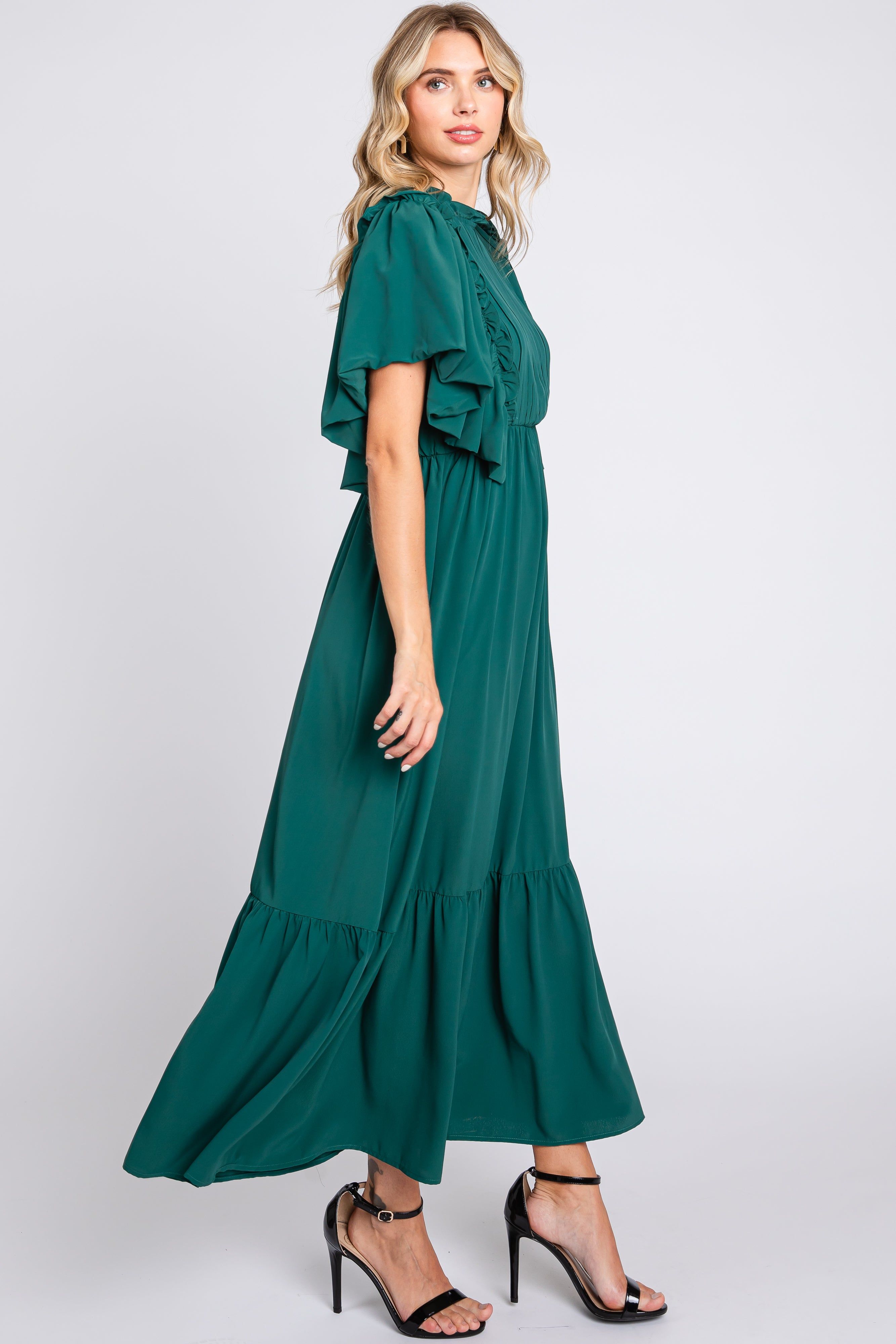 Forest Green Ruffle Pleated Maxi Dress sold by Pinkblush product image thumbnail 2