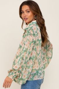 Green Floral Button Up Maternity Blouse sold by Pinkblush