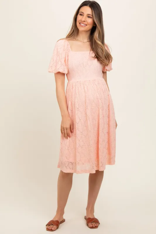 Peach Lace Square Neck Maternity Dress sold by Pinkblush