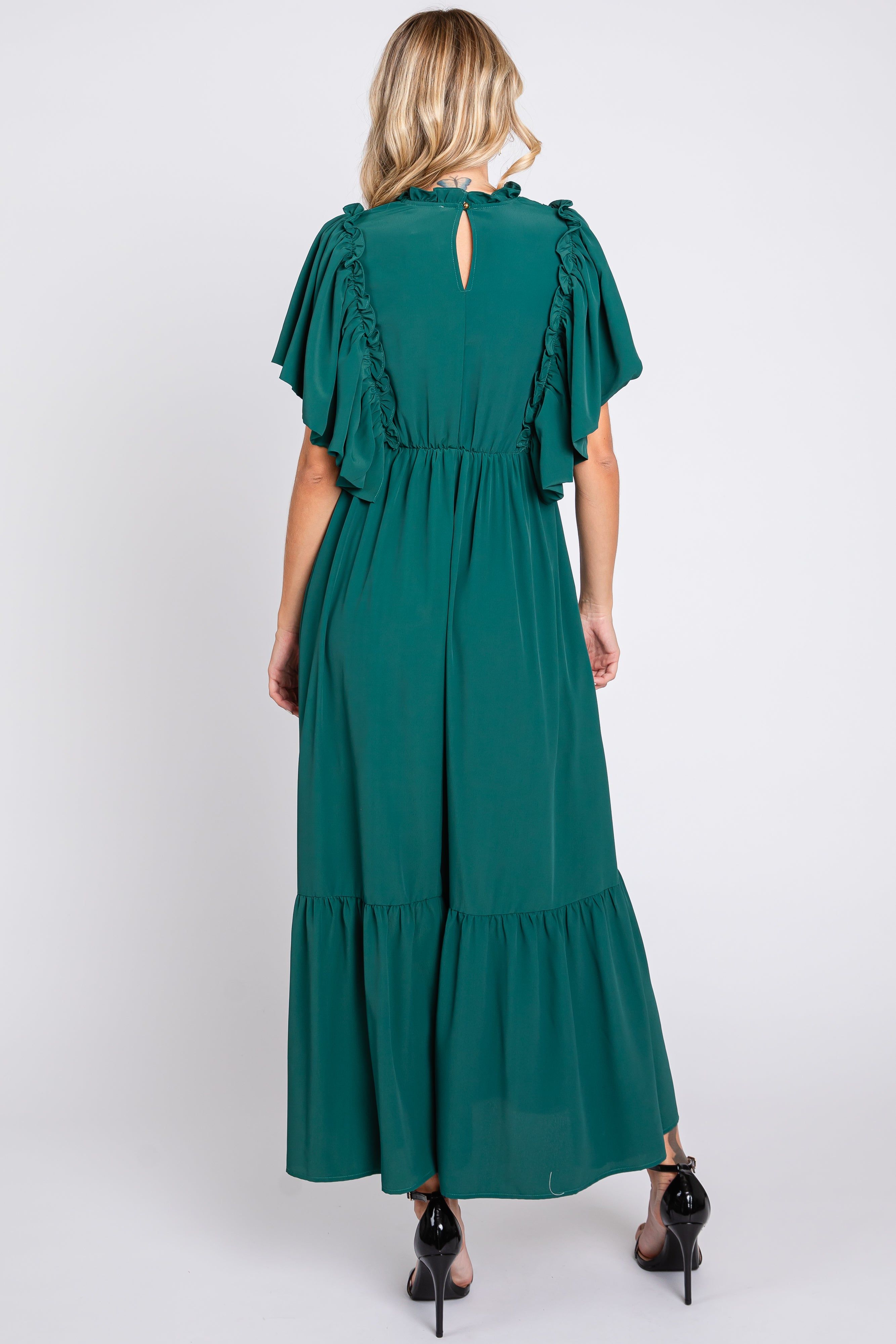 Forest Green Ruffle Pleated Maxi Dress sold by Pinkblush product image thumbnail 3
