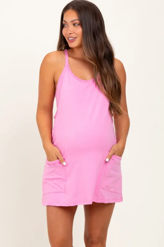 Pink Racerback Maternity Romper Dress sold by Pinkblush