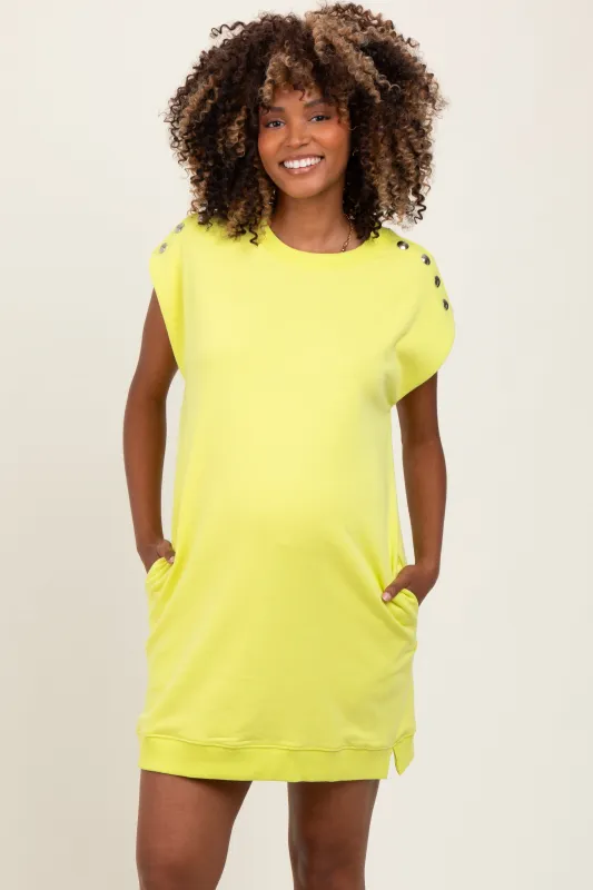 Neon Yellow Studded Shoulder Maternity Mini Dress sold by Pinkblush