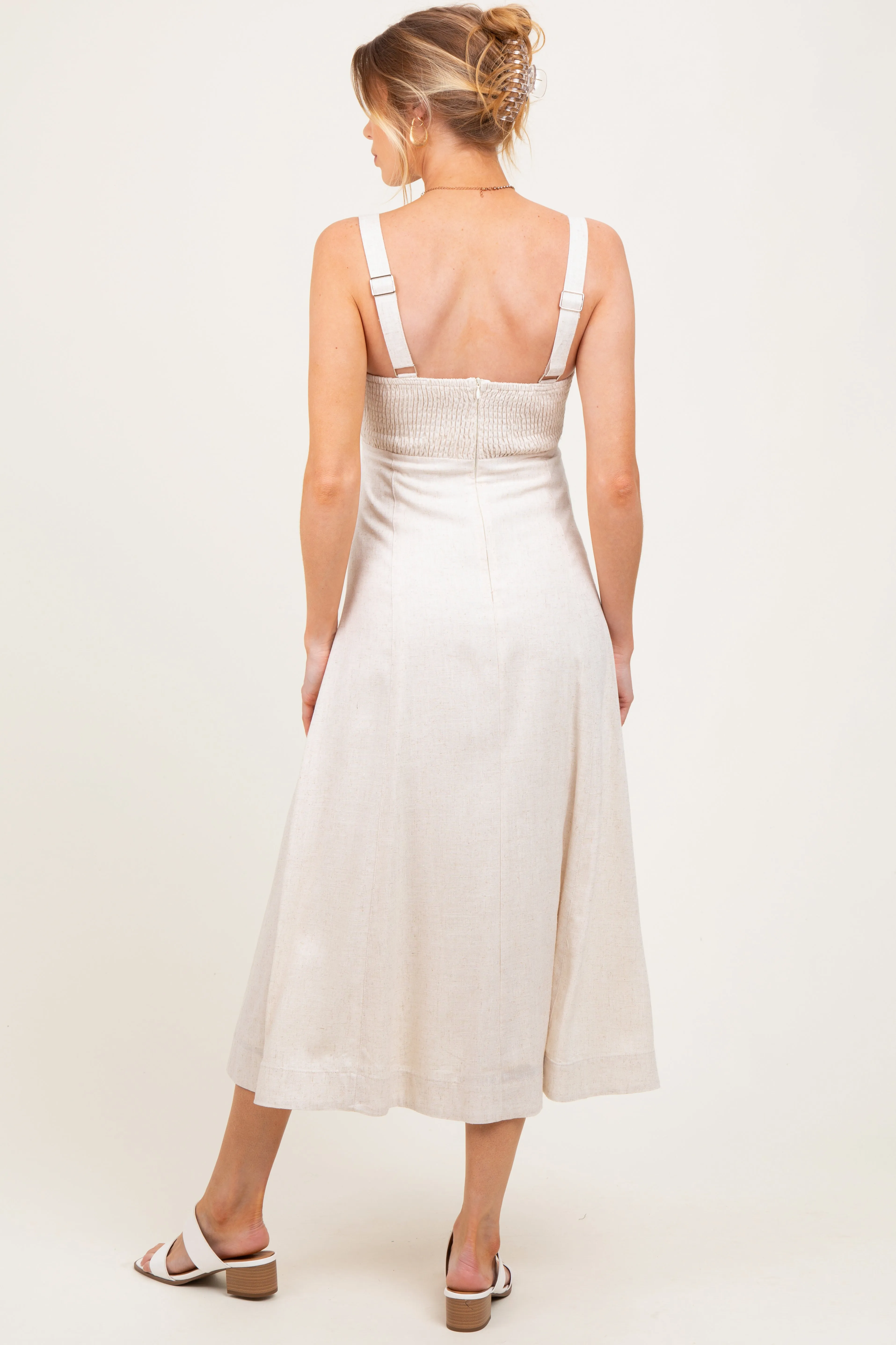 Cream Pleated Bodice Maternity Midi Dress sold by Pinkblush product image thumbnail 4