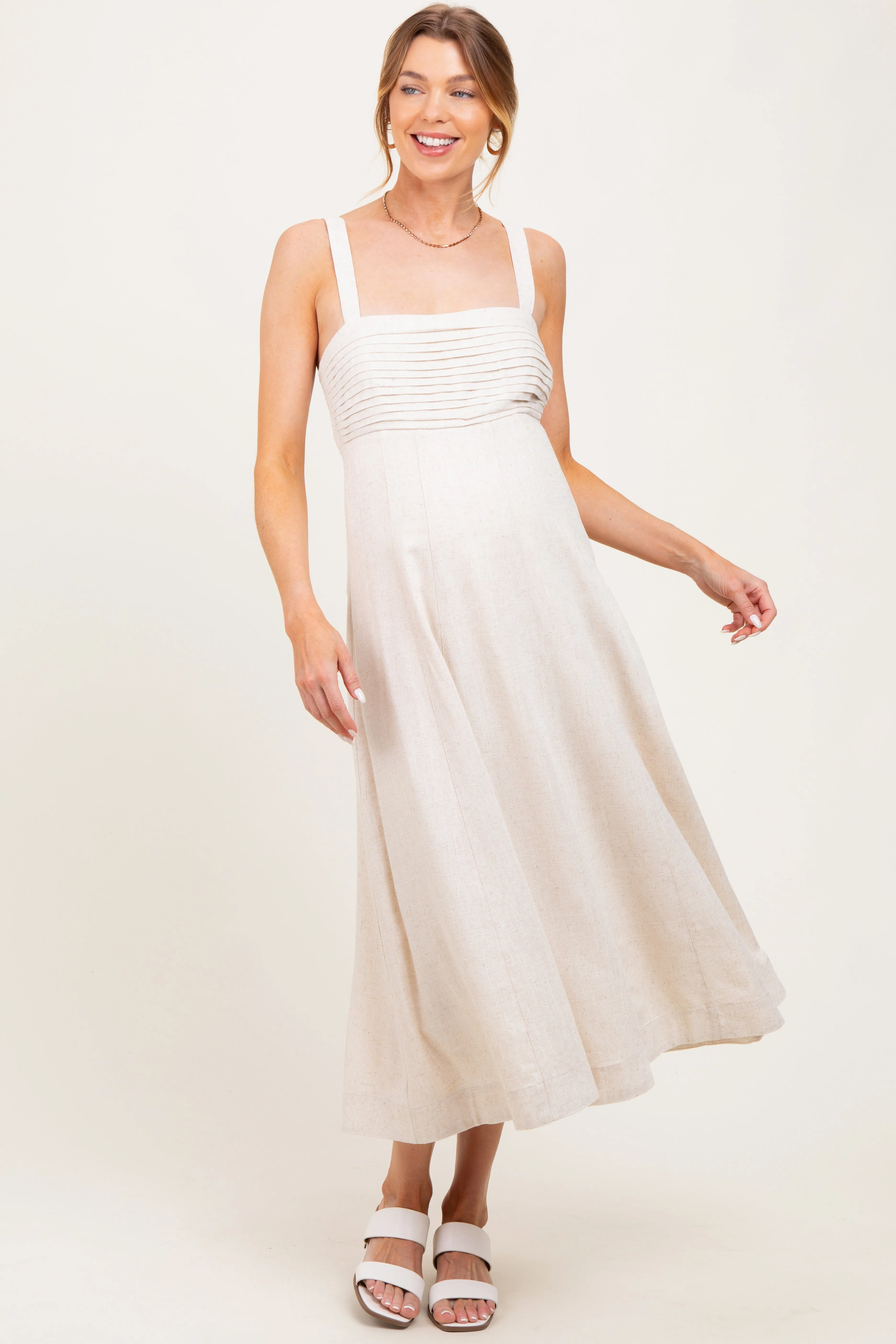 Cream Pleated Bodice Maternity Midi Dress sold by Pinkblush product image thumbnail 2