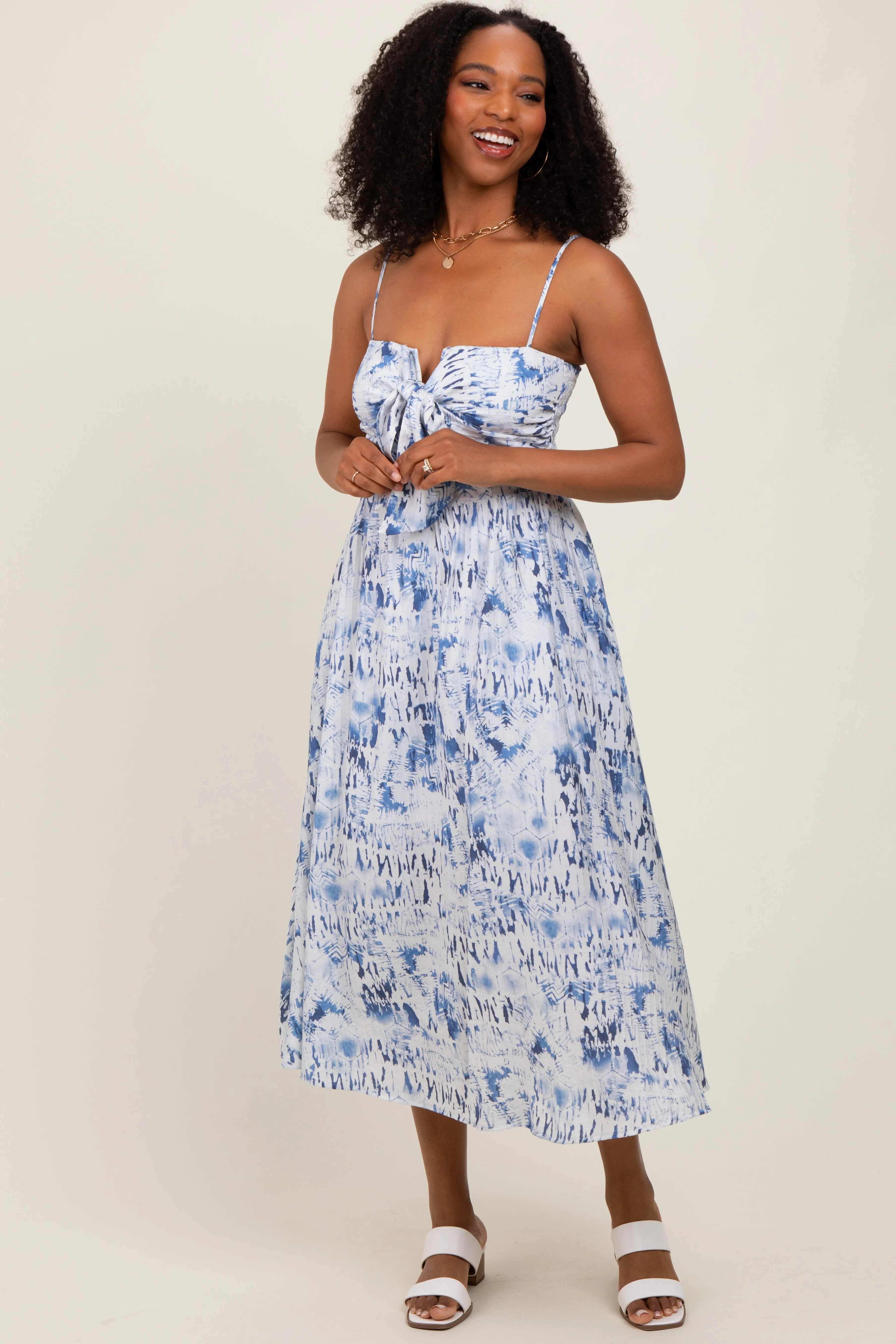 Blue Adjustable Strap Tie Front Midi Dress sold by Pinkblush product image thumbnail 2