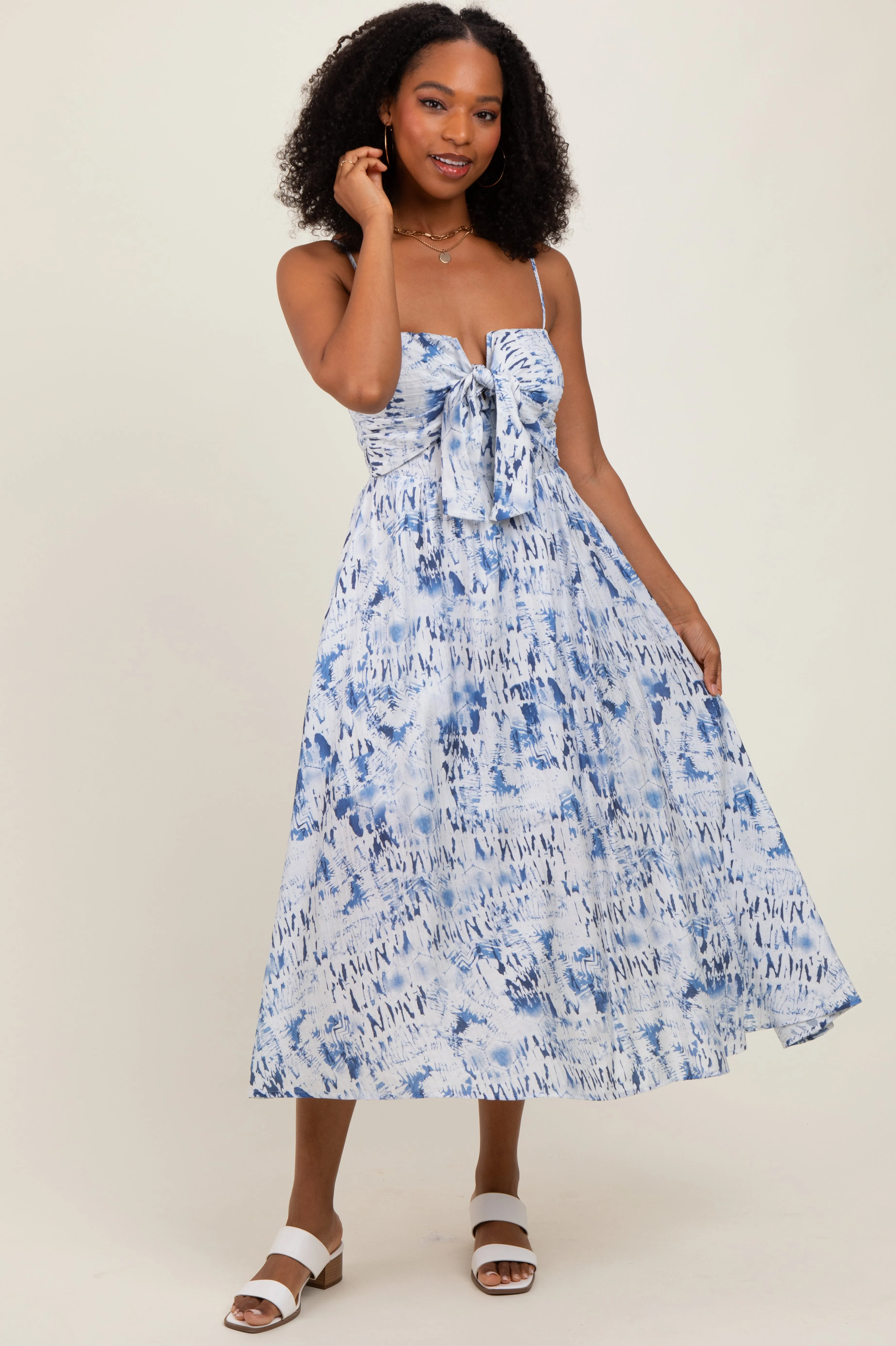 Blue Adjustable Strap Tie Front Midi Dress sold by Pinkblush