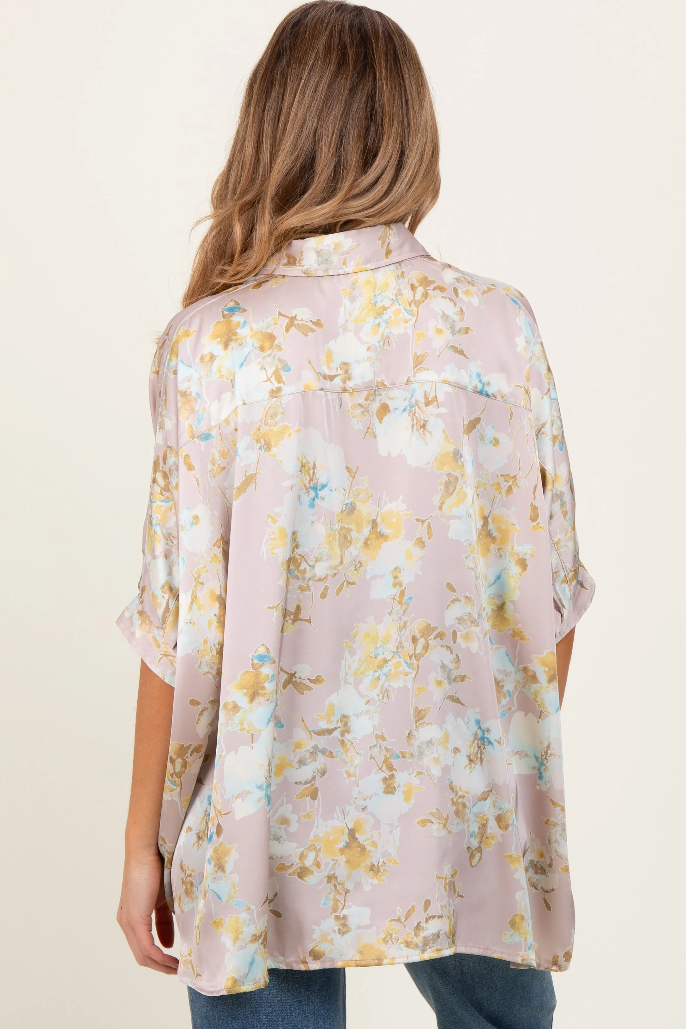 Light Pink Floral Boxy Fit Maternity Short Sleeve Blouse sold by Pinkblush product image thumbnail 3