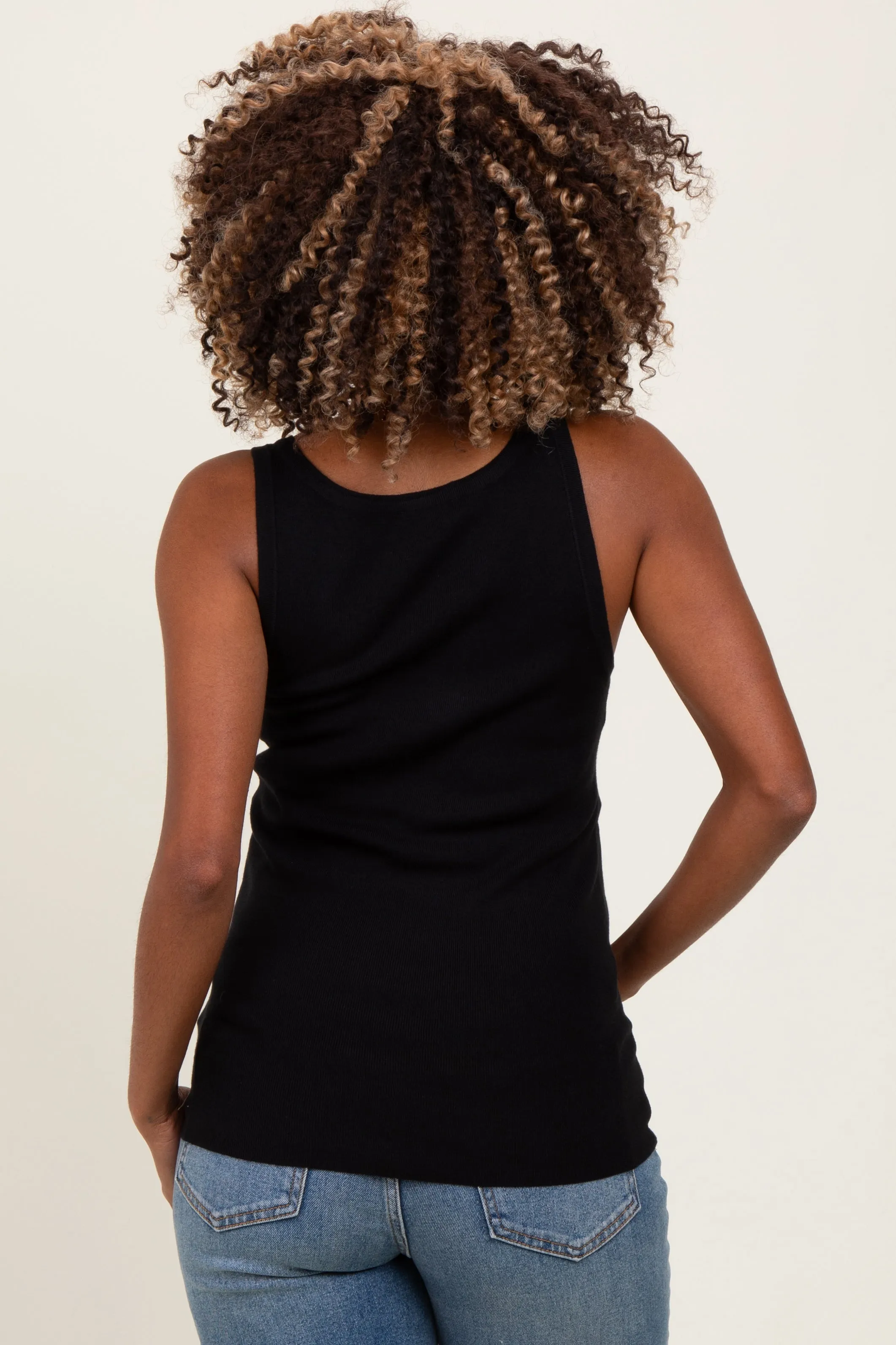 Black Ribbed Knit Button Maternity Tank Top sold by Pinkblush product image thumbnail 3