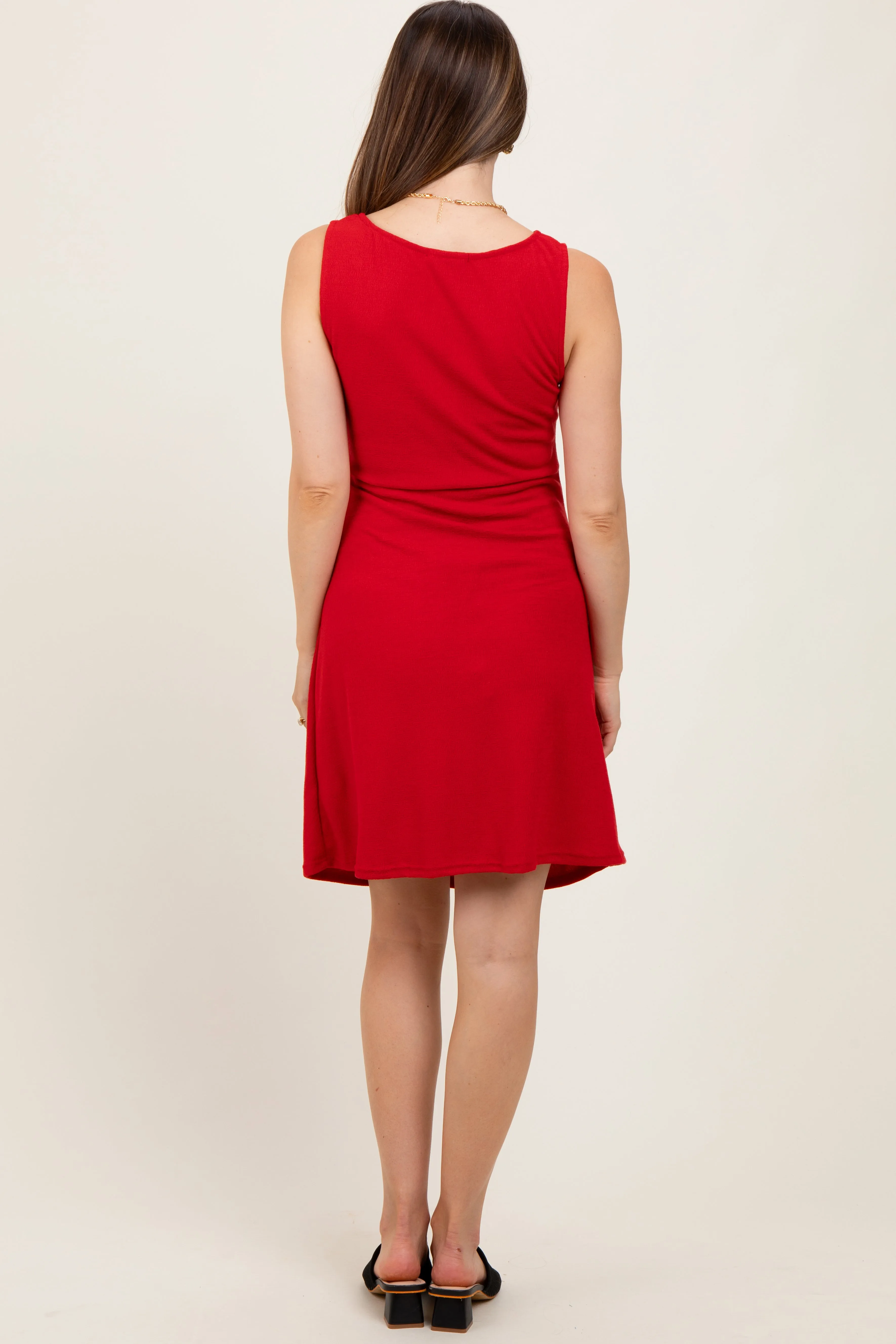Red Boat Neck Sleeveless Side Tie Maternity Mini Dress sold by Pinkblush product image thumbnail 3