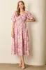 Pink Floral Puff Sleeve Smocked Waist Maternity Midi Dress sold by Pinkblush